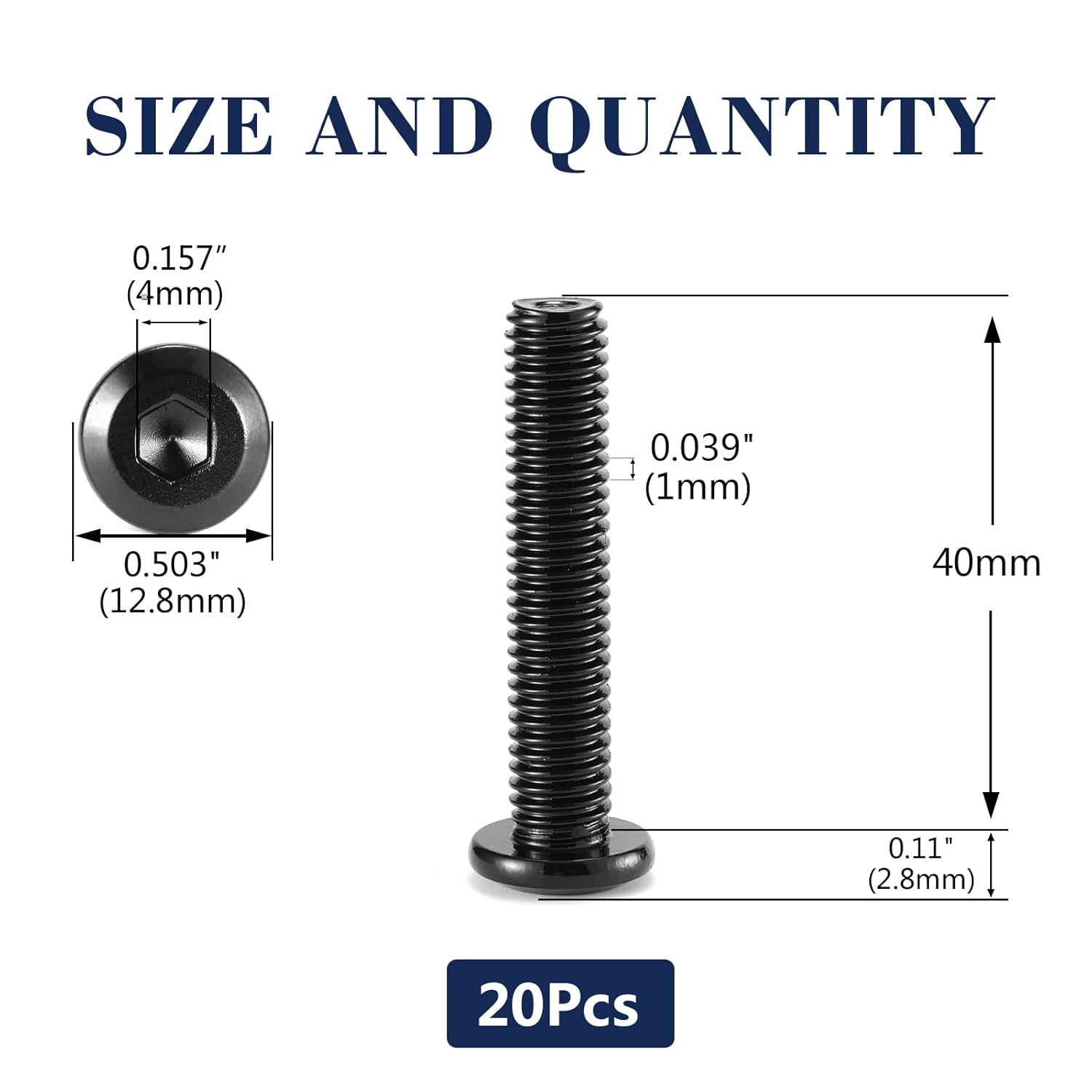 20 tornillos hexagonales de cabeza plana M6 x 1.575 in, acero inoxidable 304 18-8, rosca completa, óxido negro (con llave hexagonal)