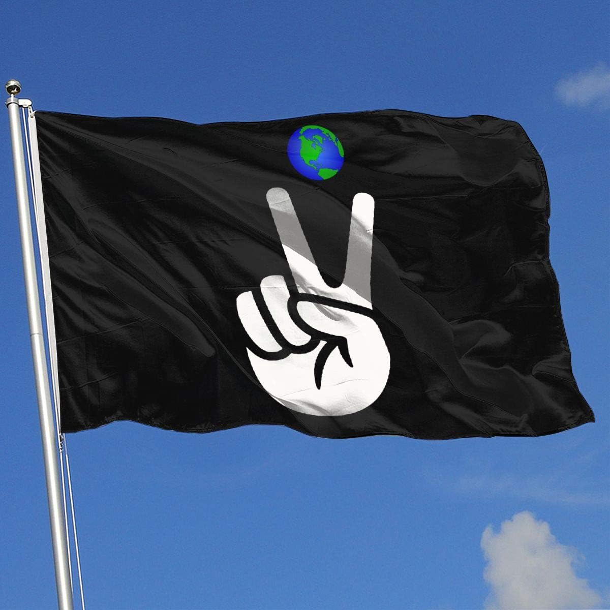 Bandera de 3 x 5 pies con signo de paz en V Peace Sign Victory Hand Banderas para exteriores, 100% poliéster translúcido de una sola capa de 3 x 5