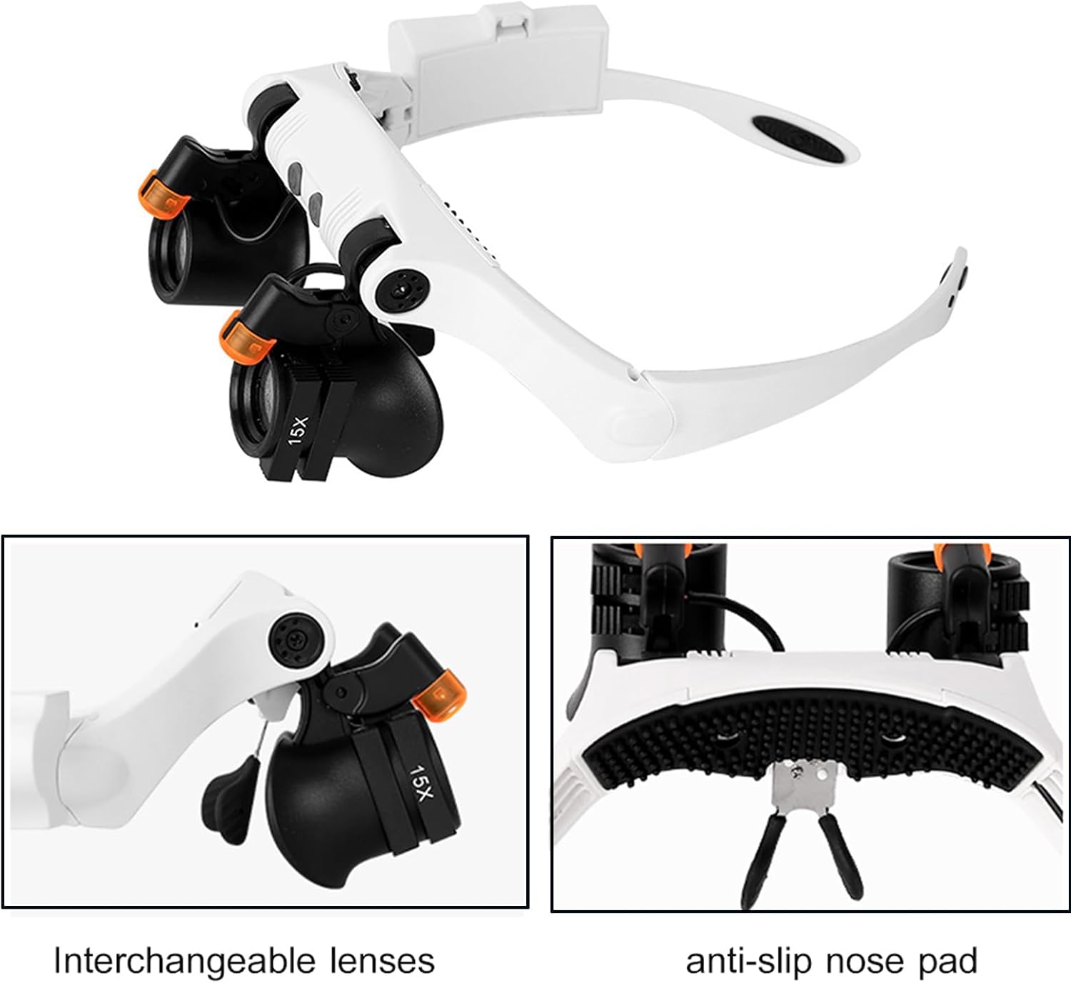 Lupa con luz LED, lupa de reparación de reloj LXIANGN Jeweler Lupe manos libres cabeza lupa lupa con 6 lentes intercambiables – 3X 4X 5X 6X 7X 10x
