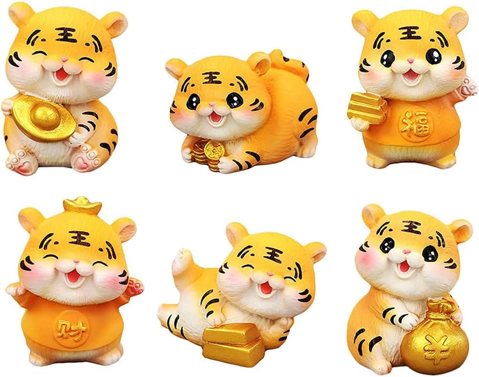 Garneck 6 piezas de adorno de tigre de la suerte para decoración de pastel de cumpleaños de coche, figuras en miniatura, regalos de año, animales,