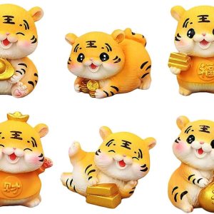 Garneck 6 piezas de adorno de tigre de la suerte para decoración de pastel de cumpleaños de coche, figuras en miniatura, regalos de año, animales, Garneck 6 piezas de adorno de tigre de la suerte para decoración de pastel de cumpleaños de coche, figuras en miniatura, regalos de año, animales,