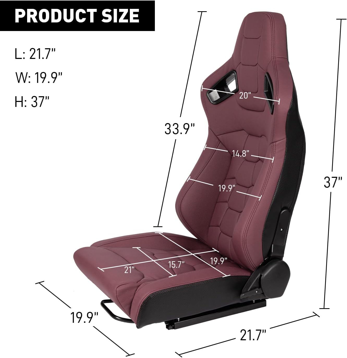 2 asientos de carreras, asientos universales de cuero de PVC con deslizadores de doble bloqueo para ajuste delantero y trasero, asientos de carreras