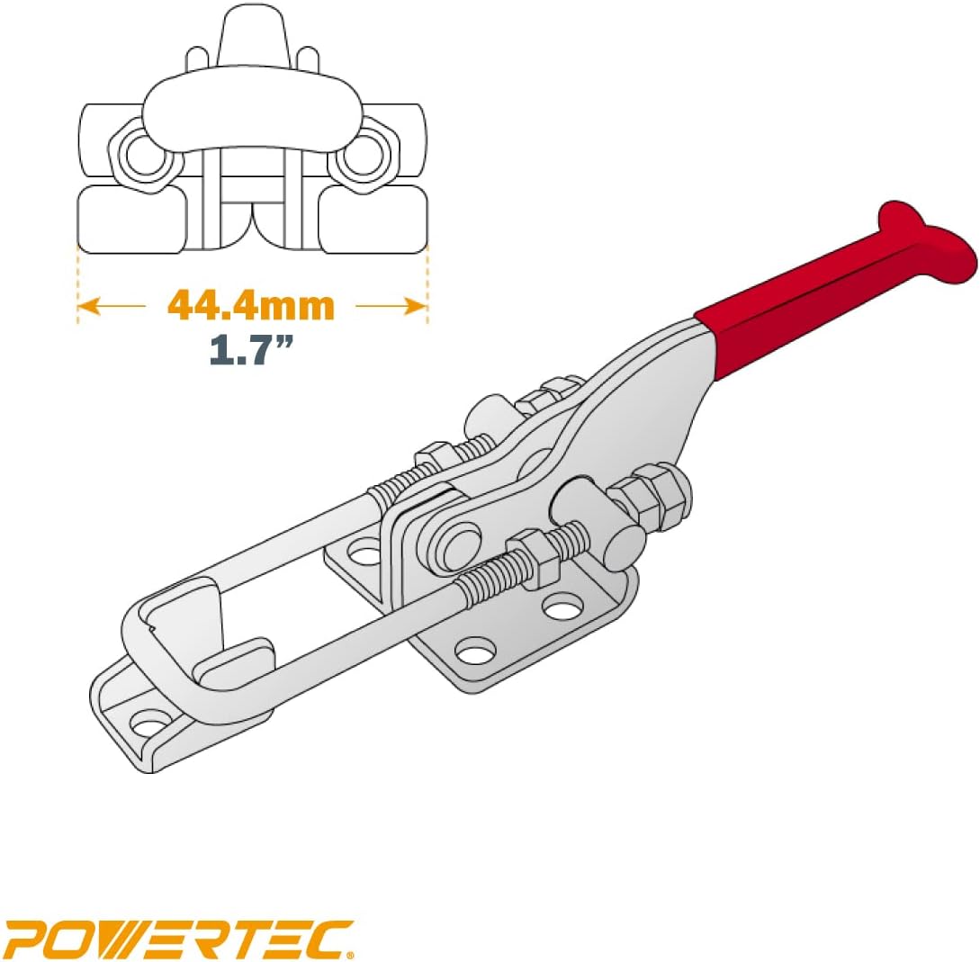 POWERTEC 20307-P2 Abrazadera de palanca de perno en U ajustable de alta resistencia con capacidad de sujeción de 431-700 libras, paquete de 2