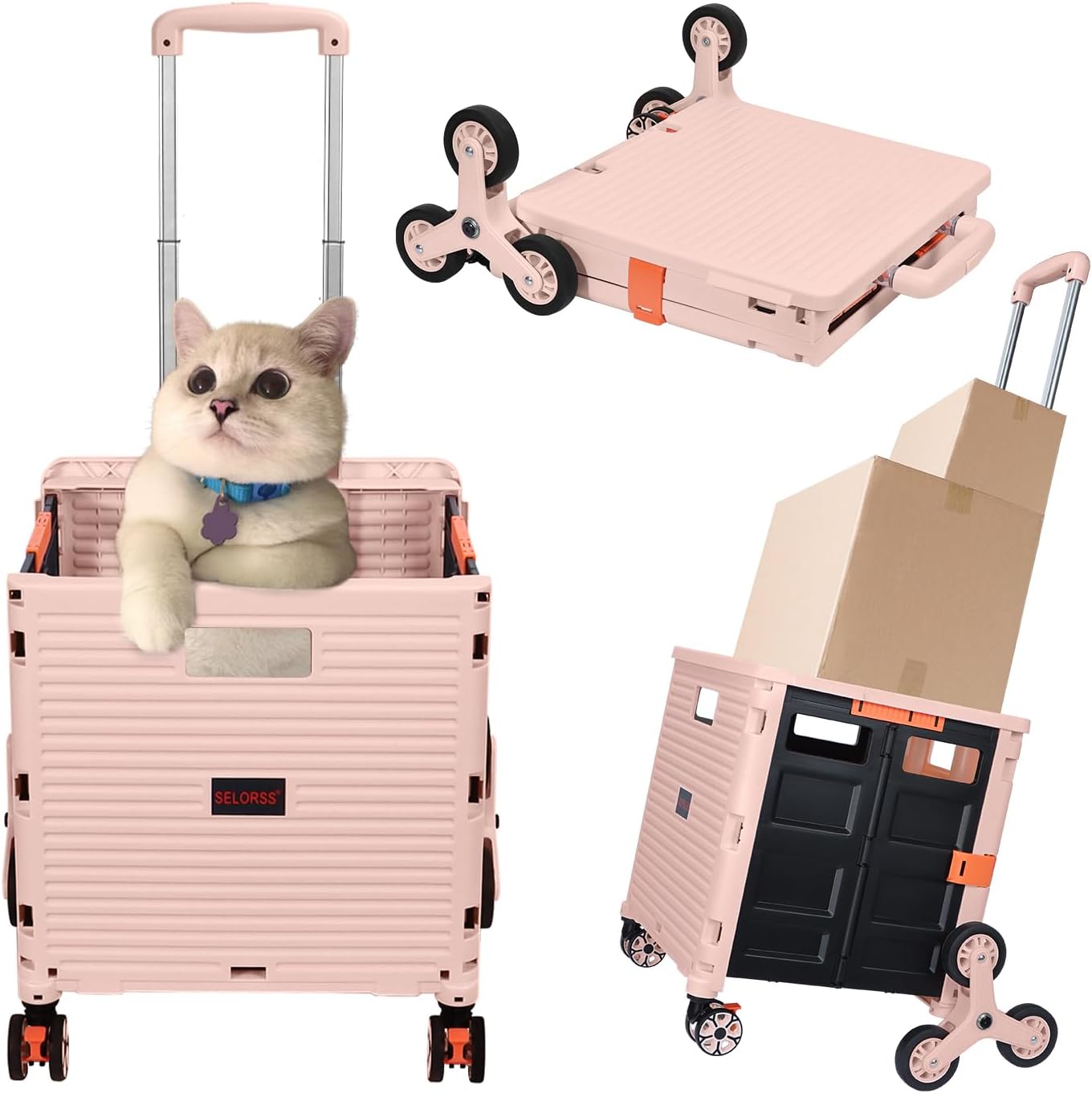 SELORSS Carrito plegable de utilidad, carrito plegable con ruedas para subir escaleras, cesta para profesores con tapa, resistente al desgaste,