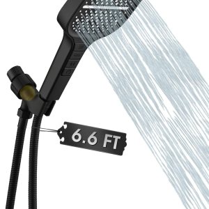 Cabezal de ducha de mano con manguera extra larga, espray de mano desmontable cuadrado de 8 ajustes con botón de llave de piano e interruptor de Cabezal de ducha de mano con manguera extra larga, espray de mano desmontable cuadrado de 8 ajustes con botón de llave de piano e interruptor de