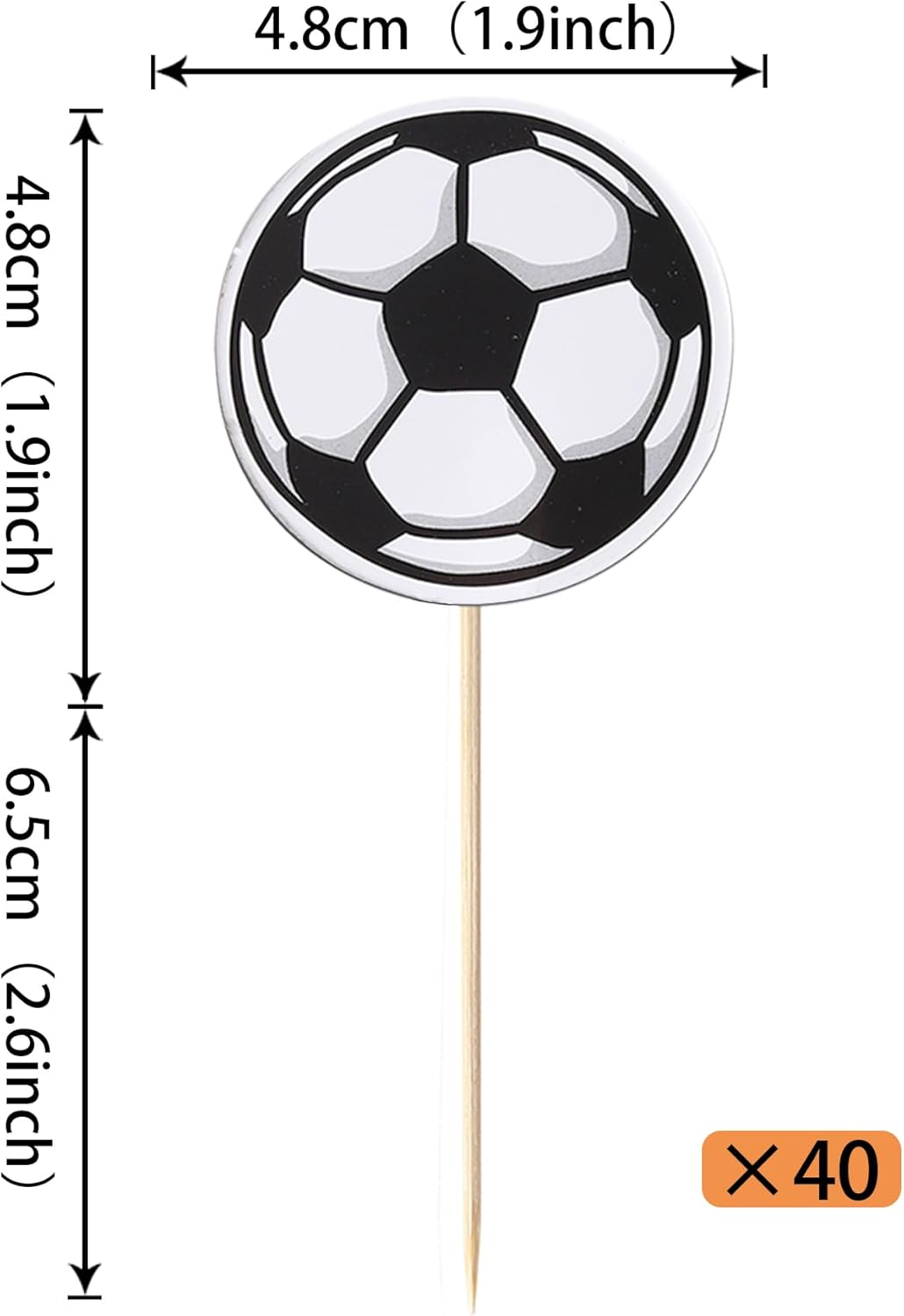 Paquete de 40 adornos para balones de fútbol para cupcakes, temática deportiva, palillos de dientes de comida para baby shower, decoración de