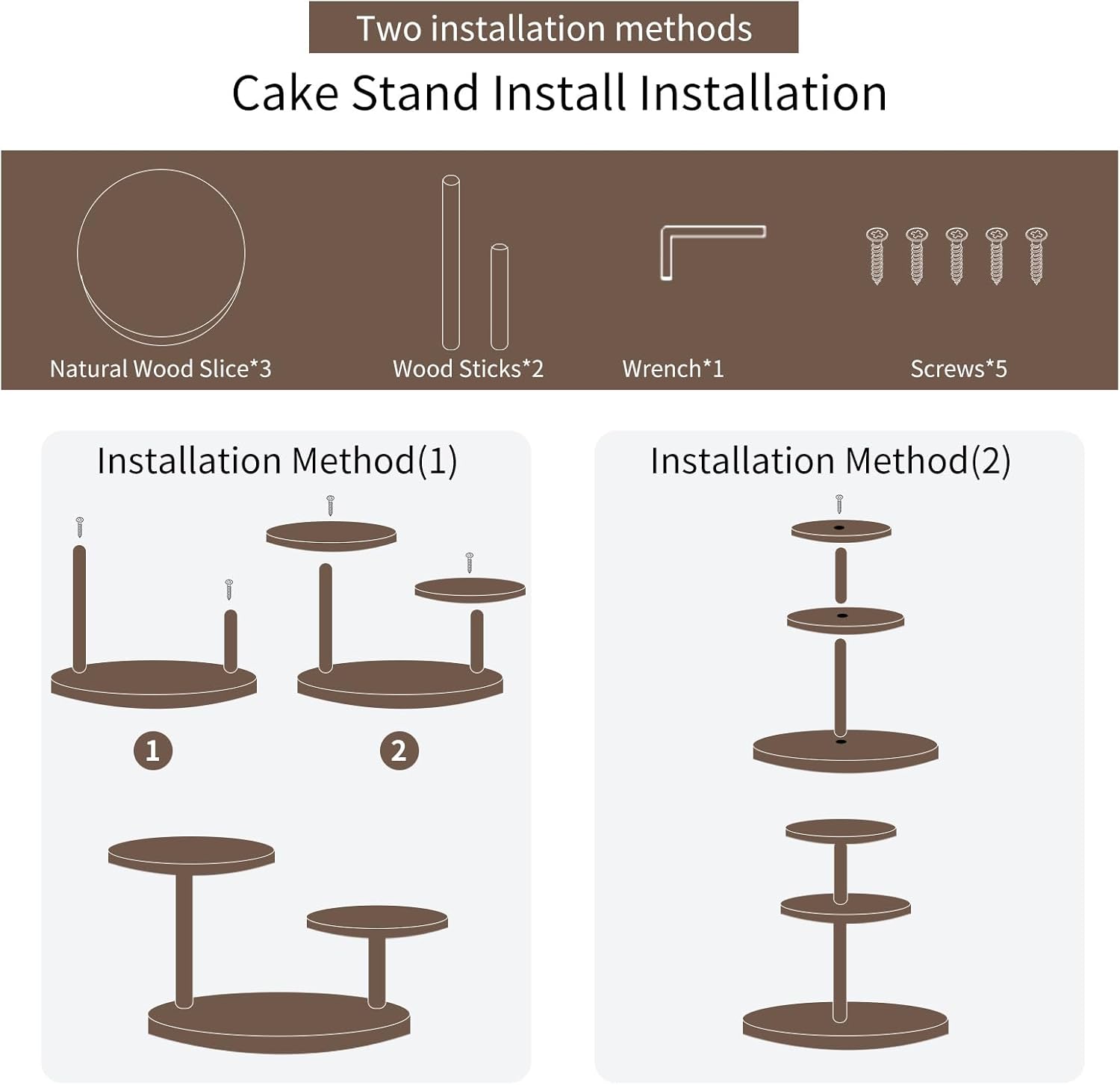 Soporte de torre de 3 niveles para cupcakes, rústico, redondo, de madera, para postres y pasteles, para boda, cumpleaños, graduación, fiesta de té