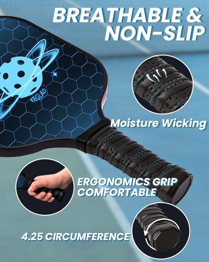 Pickleball Paddles, Graphite Pickleball Paddles Set of 2, Lightweight Pickleball Set with 4 Pickleball Balls and 1 Carrying Bag, Pickleball Rackets