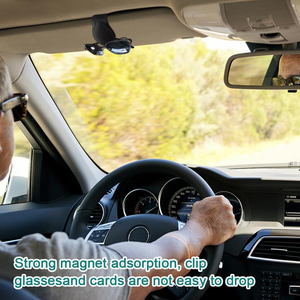 ASUBHA 2 soportes para lentes de sol para visera de automóvil, clip magnético de cuero para gafas, soporte para lentes de sol y clip para tarjeta de