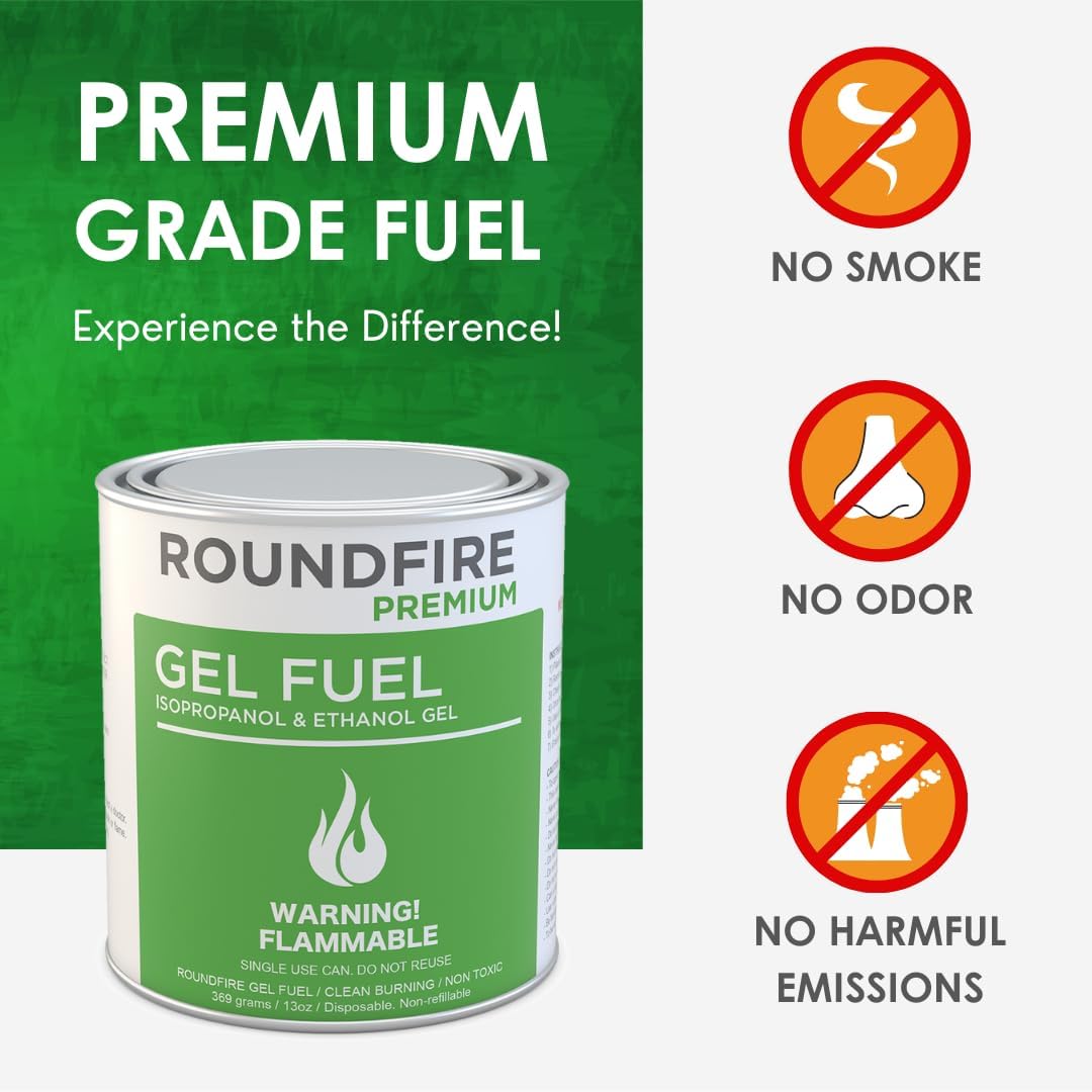 ROUNDFIRE Paquete de 6 latas de combustible de gel para cuenco de fuego, chimenea, fuego de gel, cuencos de fuego de mesa, calentamiento, interior y