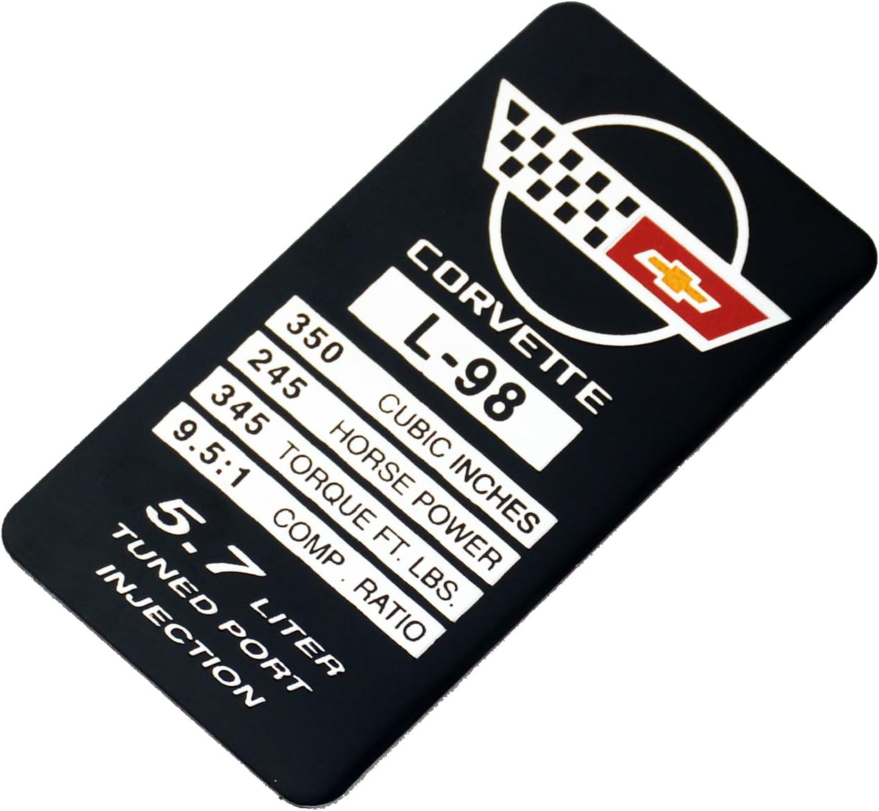 1 placa de identificación de motor C4 Corvette 1990 L98 con placa de datos de metal, placa de identificación 3D, 250 CV, 345 TQ de repuesto para
