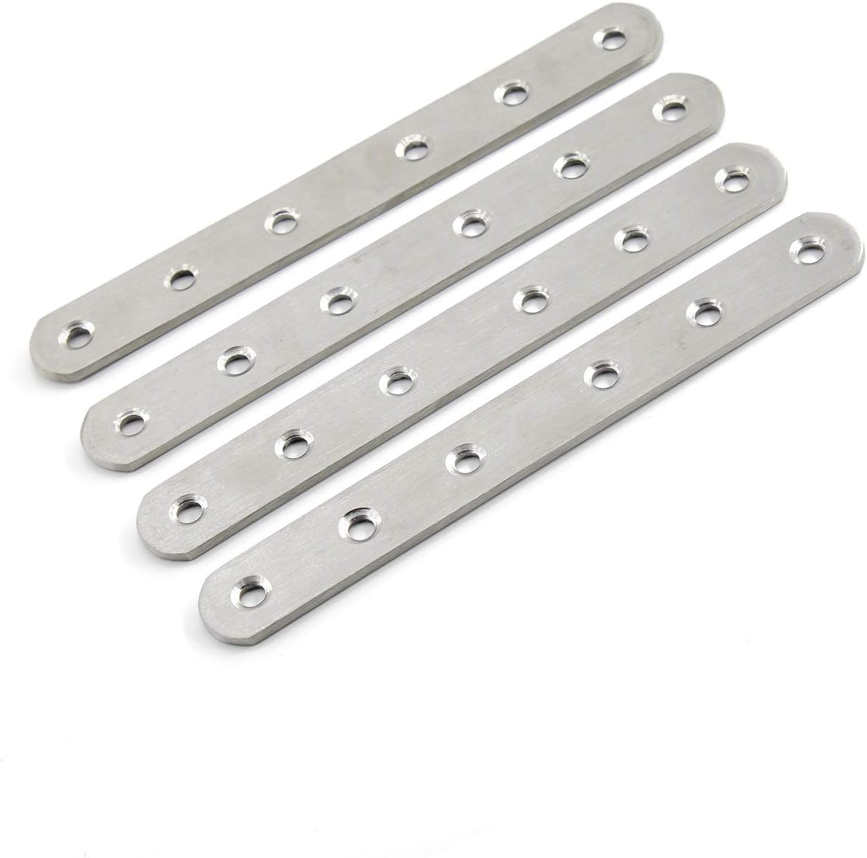 Paquete de 4 placas planas de reparación para madera, soportes rectos de acero inoxidable de 6.299 in  6 pulgadas de longitud, 6 orificios para