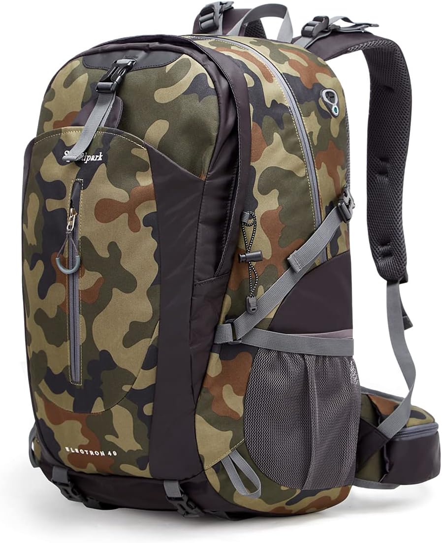 SPEEDPARK Mochila de senderismo impermeable de 40 litros con cubierta para lluvia, mochilas de viaje para senderismo al aire libre para hombres y