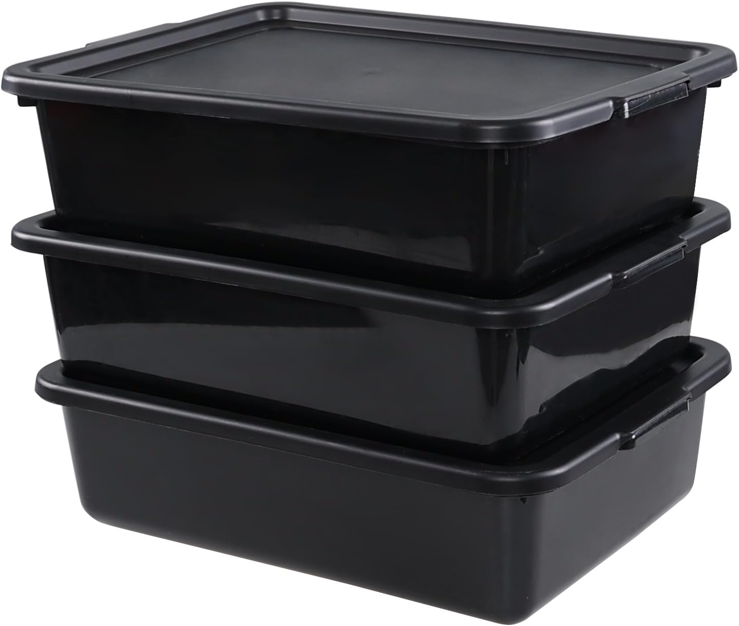Sadstory – Caja de plástico para autobús comercial de 13 L con tapa, bañera de plástico para restaurante, color negro, 3 paquetes