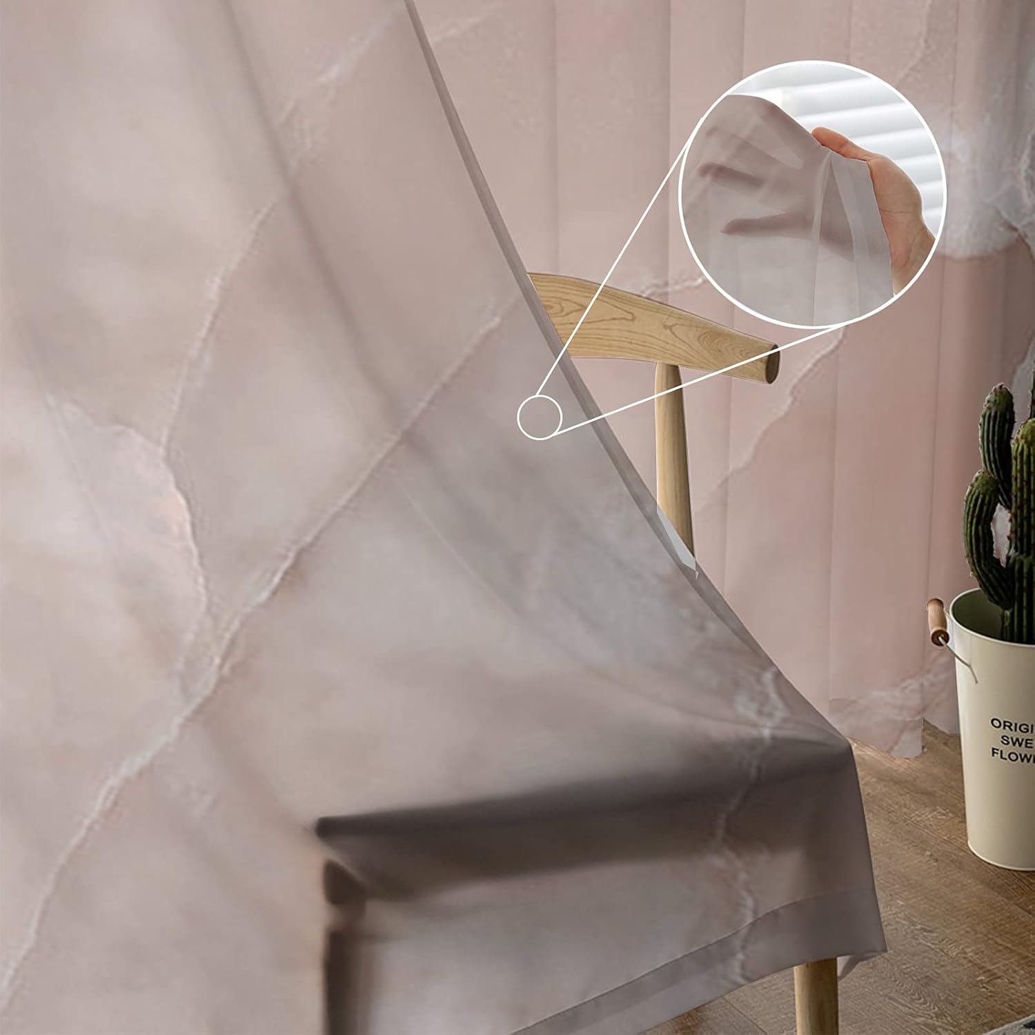 Sheer Curtains 84 Inch Long Abstract Agate Summer Fashion Modern Fleshcolor Rod Pocket Voile Semi-Sheer Window Treatment Drapes for Living Room