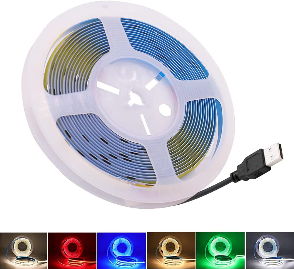 Tira de luces LED de 16.4 ft, tira de mazorca USB de 320 LEDsm, Plug and Play, tira flexible de LED 6500k 5V IP21 CRI85+, parte trasera adhesiva 3M,
