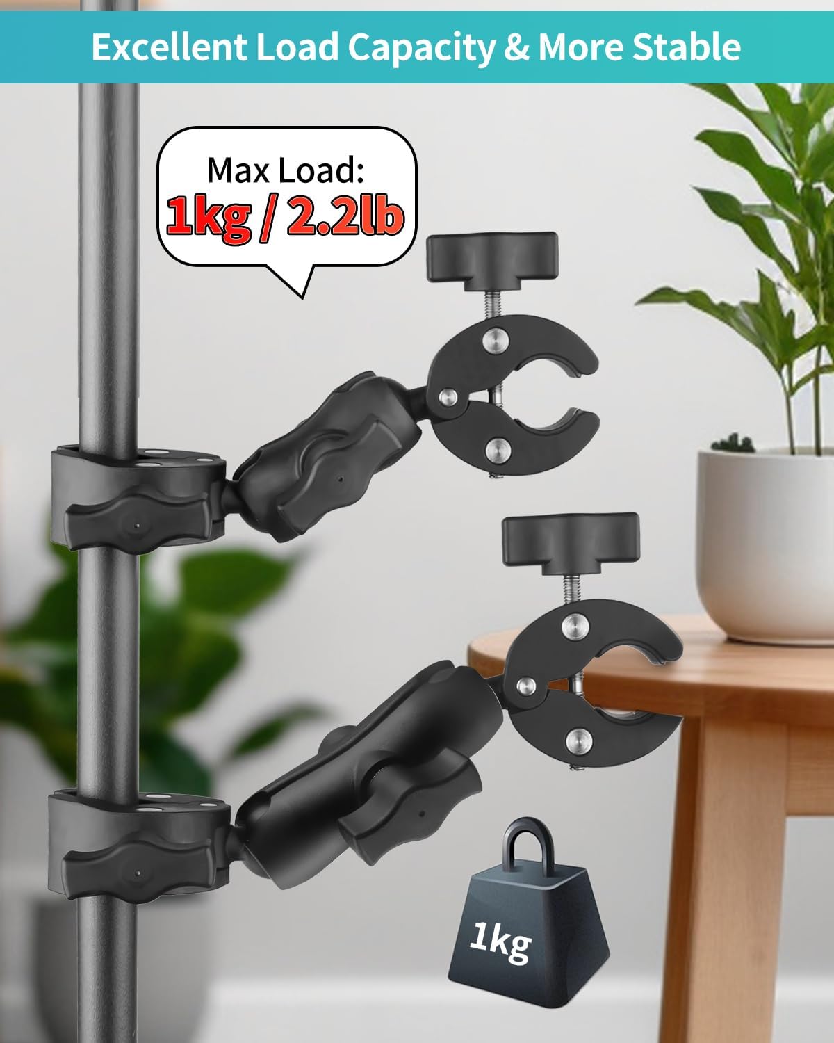 Abrazadera doble para cámara, 7.28″18.5cm y 8.86″22.5cm, doble abrazadera mágica, soporte de abrazadera para manillar de motocicleta para soporte de