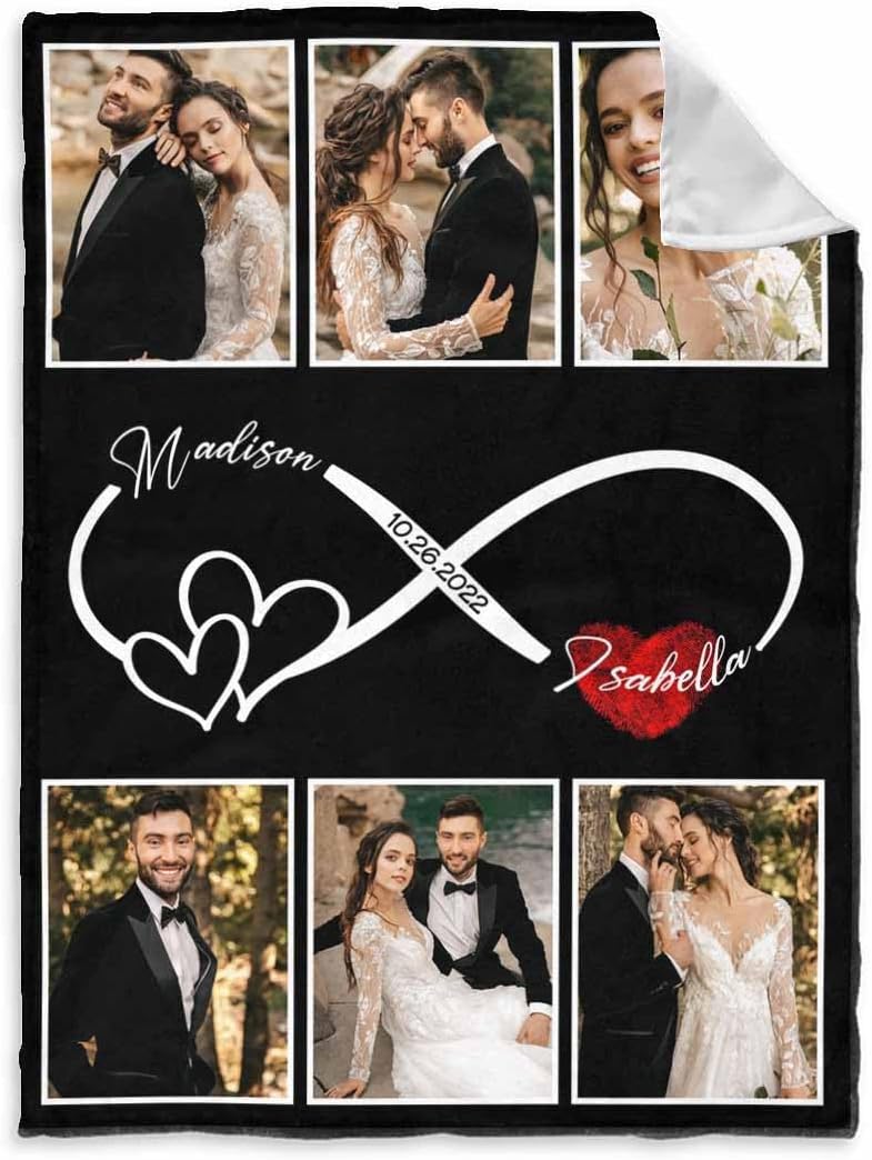 InterestPrint Manta de fotos personalizada para pareja, novio, novia, manta personalizada de 6 fotos, manta personalizada de aniversario y boda para