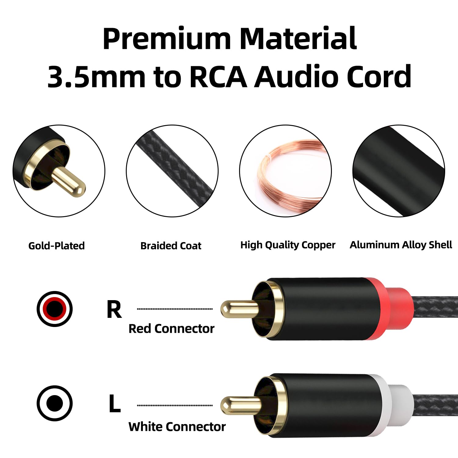 Cable estéreo hembra de 0.138 in a 2 RCA macho, cable auxiliar auxiliar en Y bidireccional de 0.138 in a RCA, adaptador chapado en oro compatible