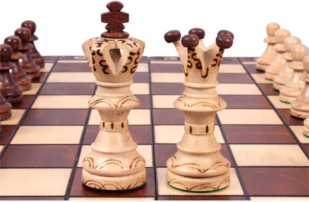 ROLTIN Juego de ajedrez portátil de 21 pulgadas hecho a mano con piezas de almacenamiento y ranuras de almacenamiento plegable para principiantes y