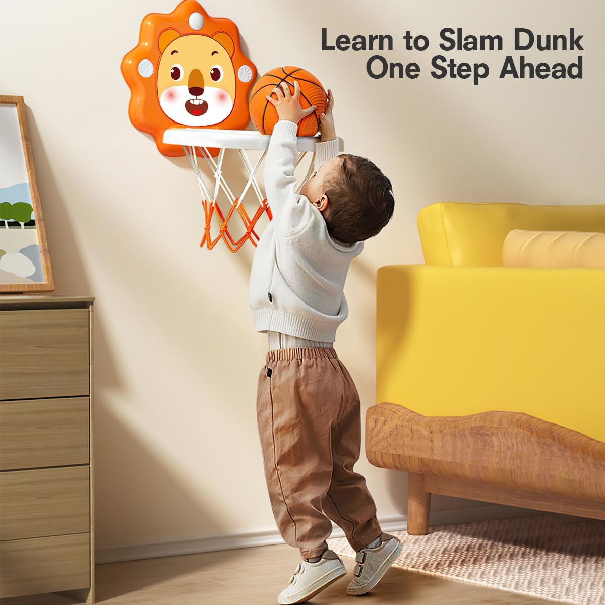 Mini aro de baloncesto para interiores para el dormitorio de los niños pequeños, altura ajustable, ahorro de espacio, regalo de cumpleaños de