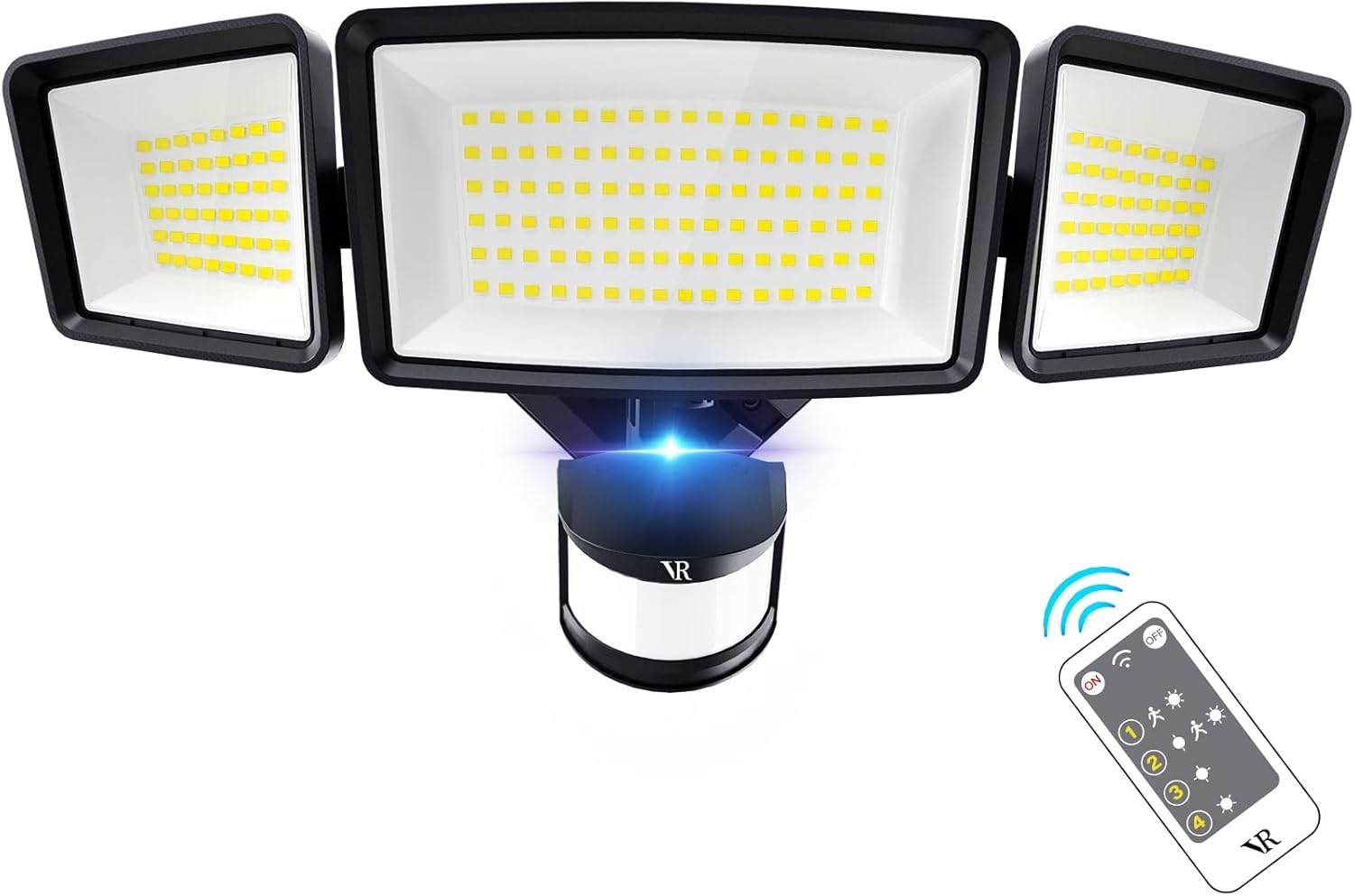Luces para exteriores con sensor de movimiento, 48 W, 5000 lúmenes, 6500 K, 4 modos de iluminación, detección de movimiento de 180, impermeable