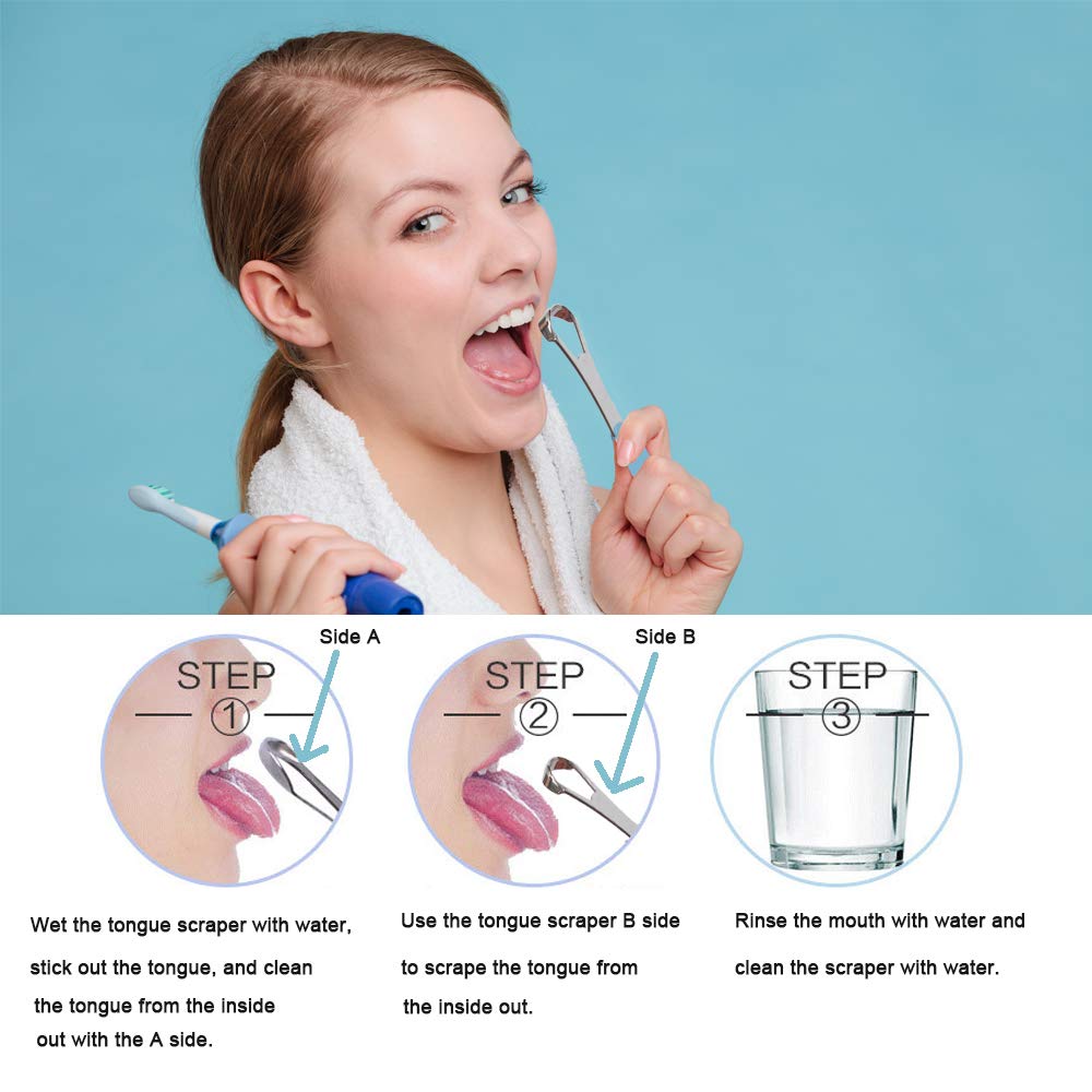 Nueva versión limpiador raspador de lengua para adultos y niños, juego de cepillos de lengua de metal de grado médico para aliento fresco dental