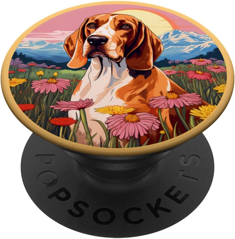 PopSockets PopGrip estándar para perro de prado, diseño de coonhound inglés americano, diseño de flores de montaña