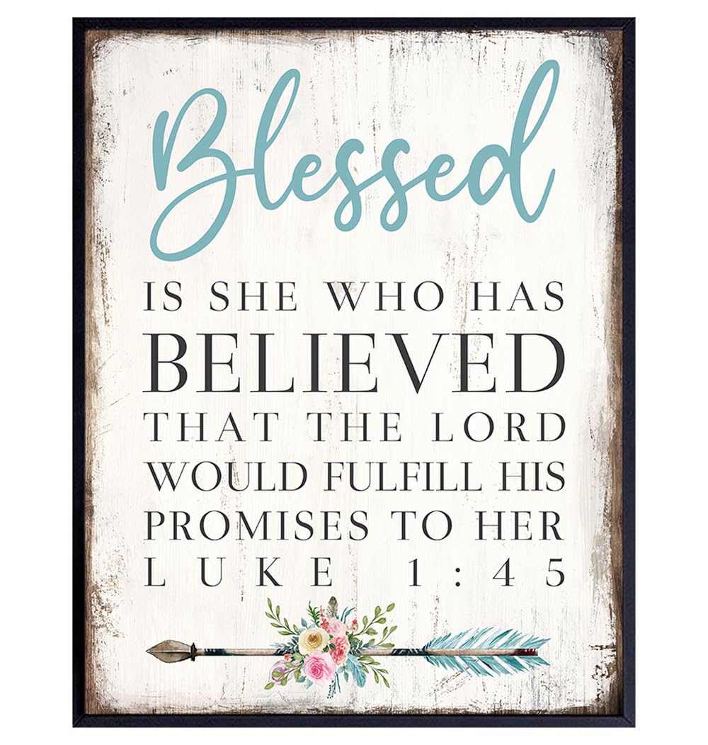 Inspirational Bible Verse Wall Art 11×14 – Motivational Bible Verses Wall Decor for Women – Blessed Is She Religious Art Print – spiritual Gifts for