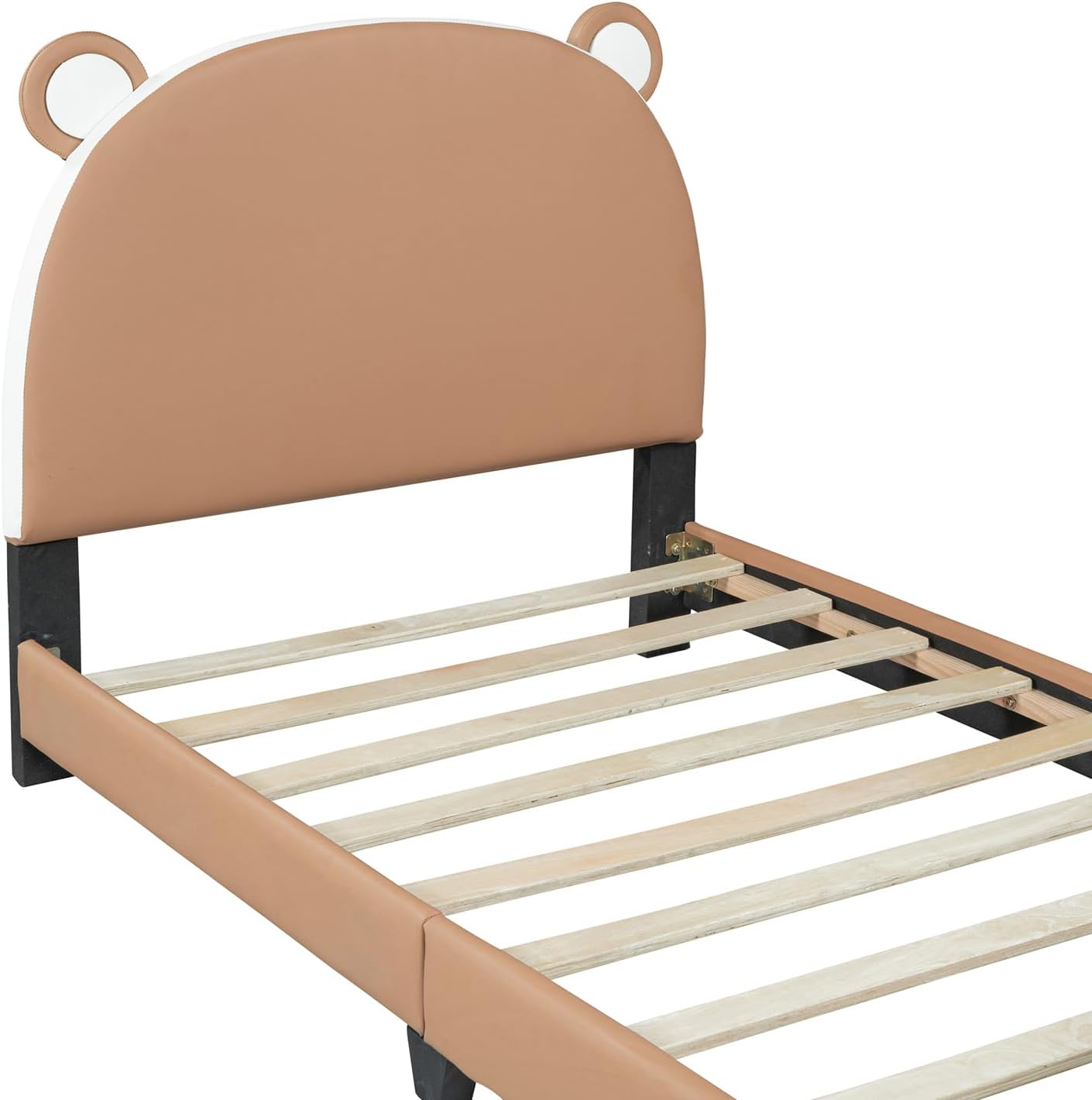 Cama de plataforma tapizada de tamaño individual con cabecero y estribo en forma de oso, marco de cama para niños y niñas y adolescentes,
