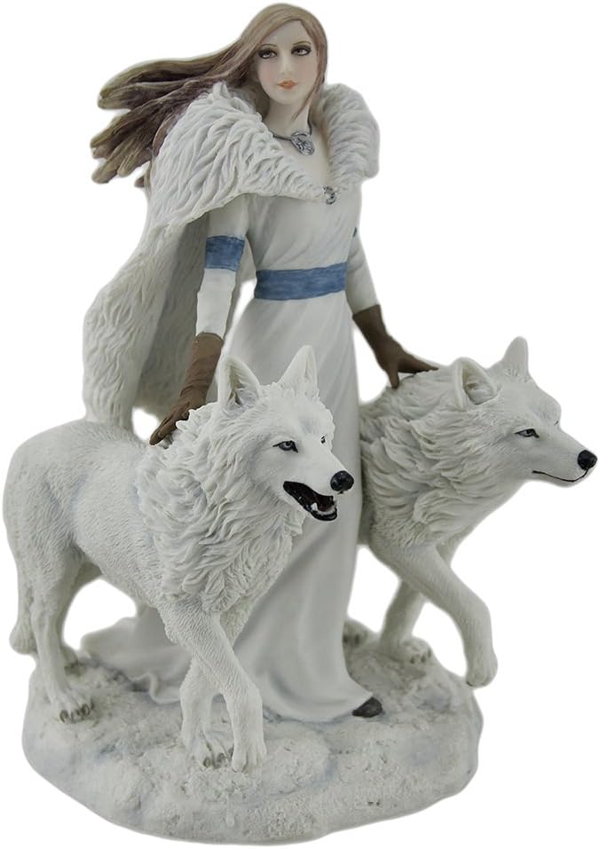 Veronese Design Guardianes de Invierno por Anne Stokes Estatua de Lobos de Nieve y Amante