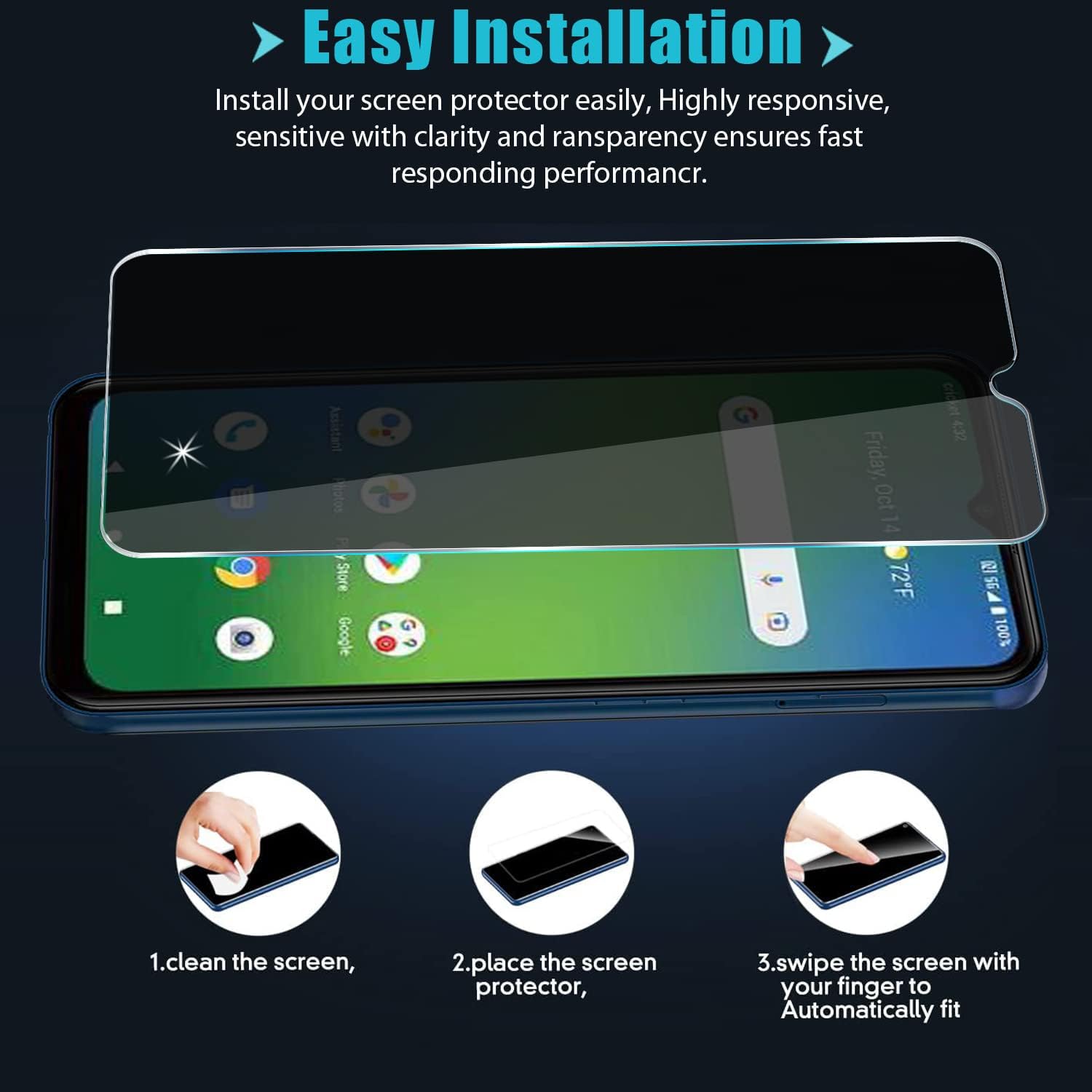 Paquete de 2 protectores de pantalla de vidrio templado para Cricket Magic 5G, película de vidrio templado Ultra HD, antiespía, dureza 9H, arañazos,