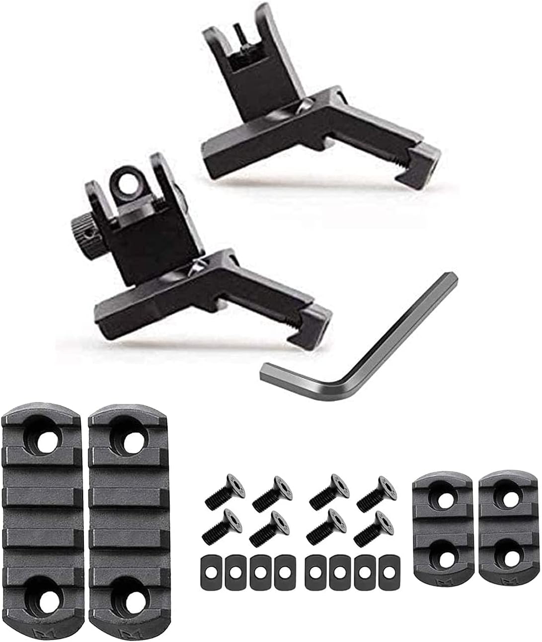 45 Degree Offset Flip Up Sight Low Profile Design Rapid Transition Front and Rear flip up Sights s-i-g-h-t with 3 and 5 Pieces Slot