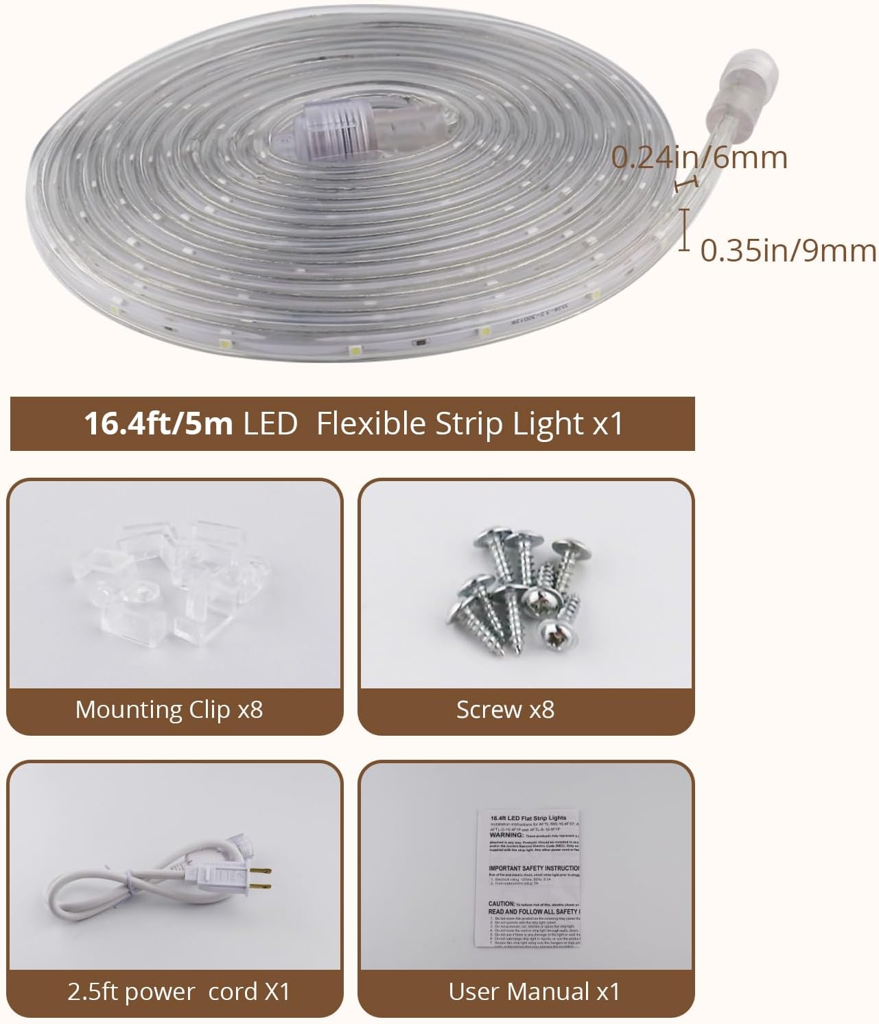 Areful Tira de luces LED de 16.4 pies, tira de luz flexible plana roja, enchufable, conectable e impermeable para el hogar, Navidad, vacaciones,
