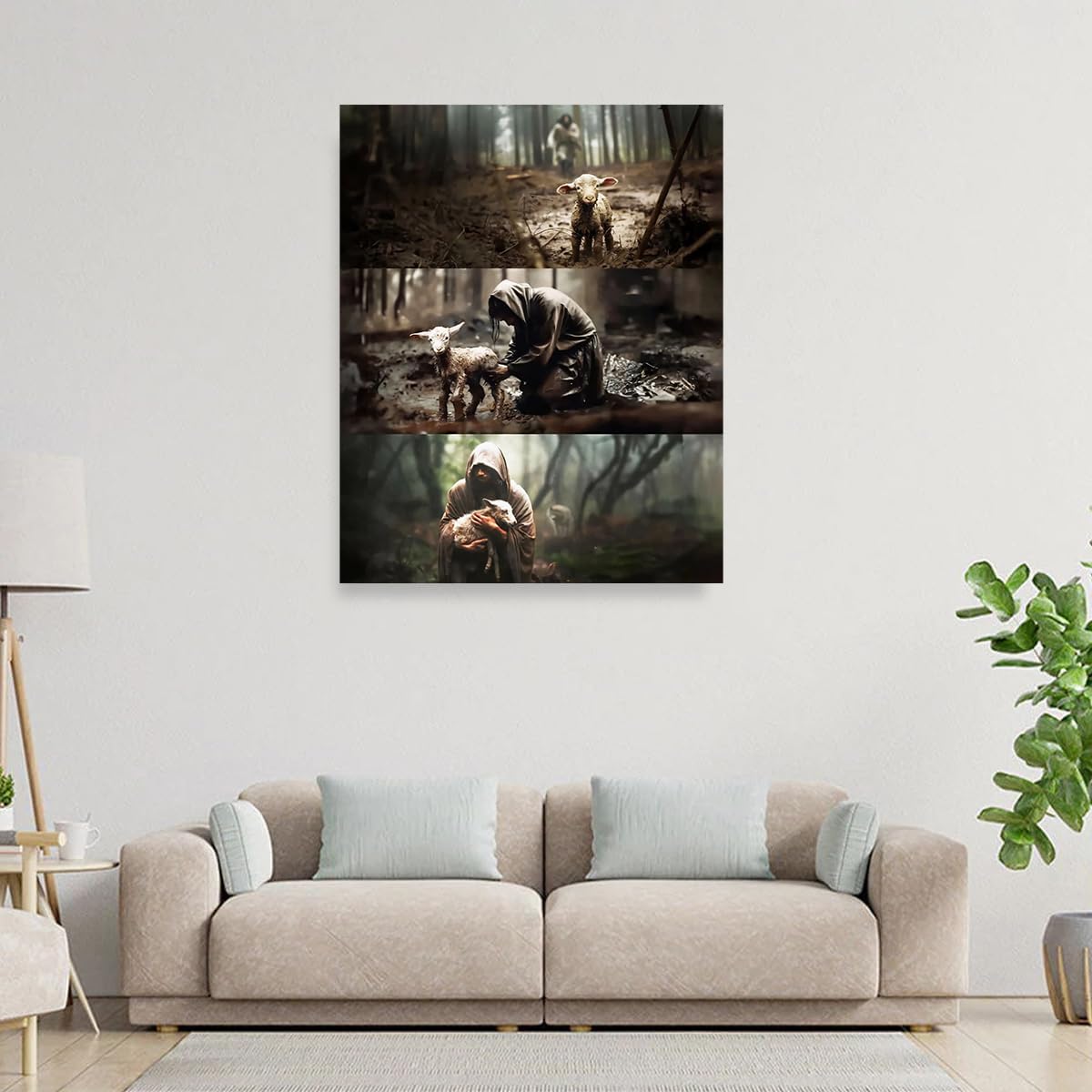 Jesus Paintings – Póster decorativo de satén con retrato de The Good Shepherd, decoración de pared religiosa para el hogar, dormitorio, 24 x 30