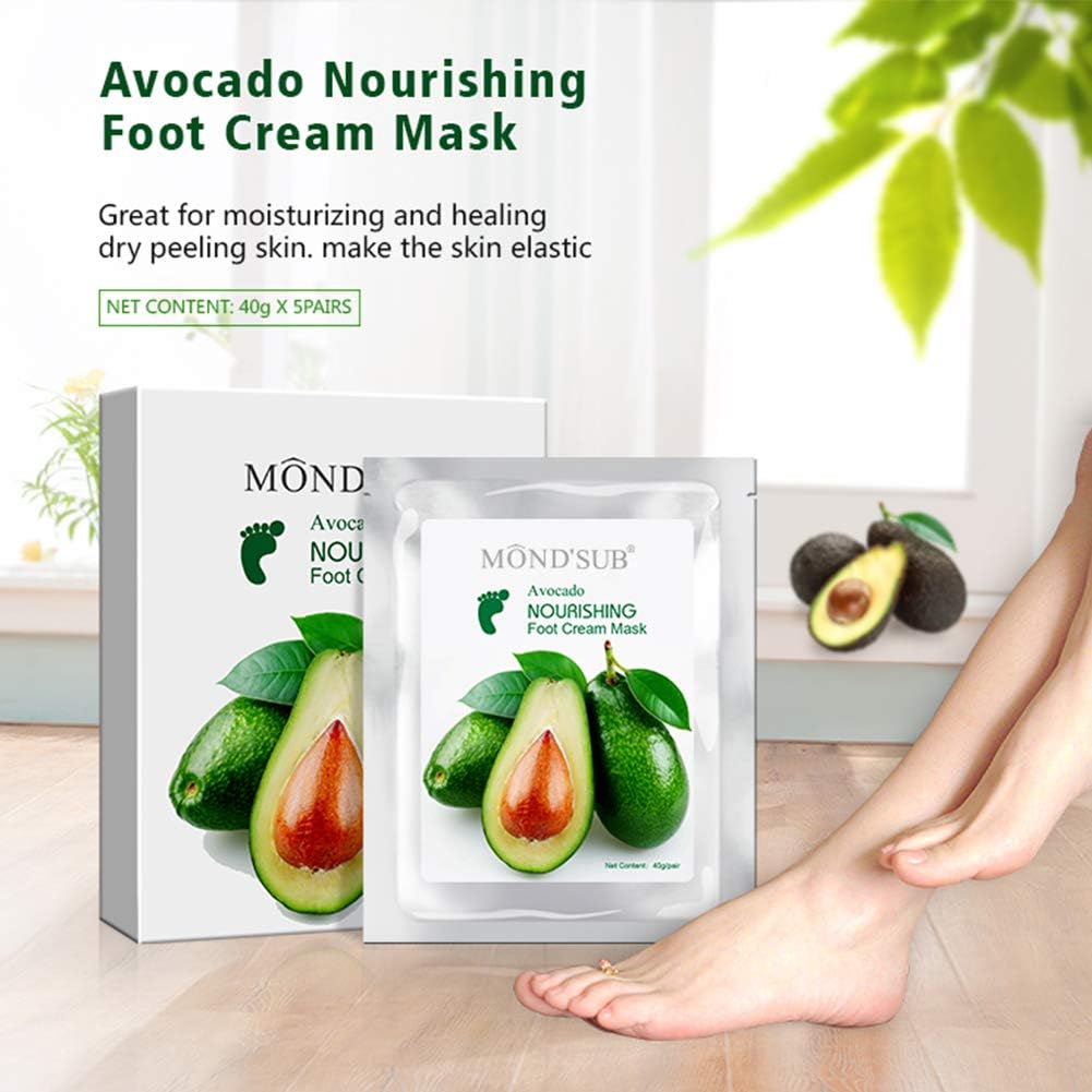 5 pares MOND’SUB – Mascarillas hidratantes para pies y aceite de aguacate orgánico  Mascarilla hidratante para pies de bebé para piel seca  Cura