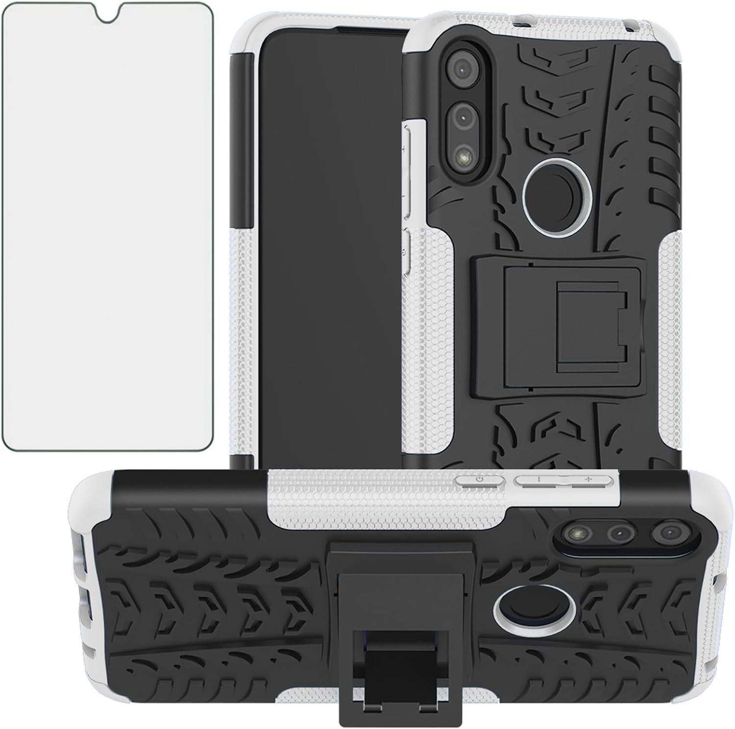 Asuwish Funda de teléfono para Moto E 2020 Motorola E7 con protector de pantalla y soporte delgado, híbrida, resistente, funda protectora para