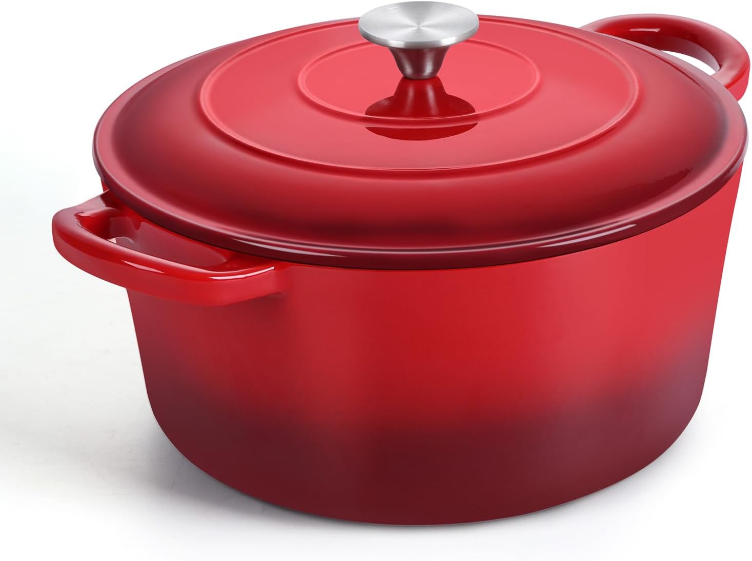 TeamFar Horno holandés de 6 cuartos de galón con tapa, horno holandés de hierro fundido esmaltado, olla antiadherente para cocinar, guisar, estofar,