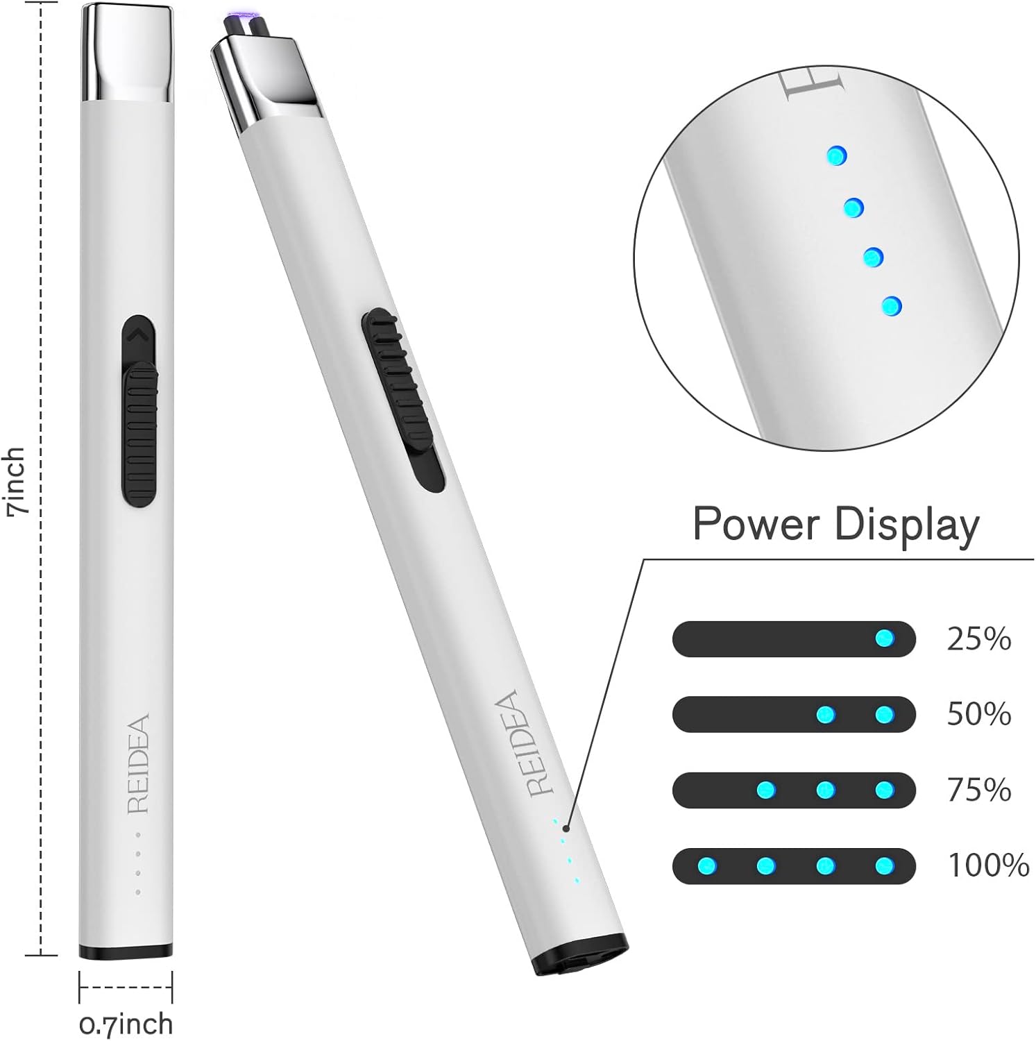 REIDEA Encendedor de velas electrónico plano R1, resistente al viento, sin llama, USB, recargable, con botón seguro e indicador de encendido para