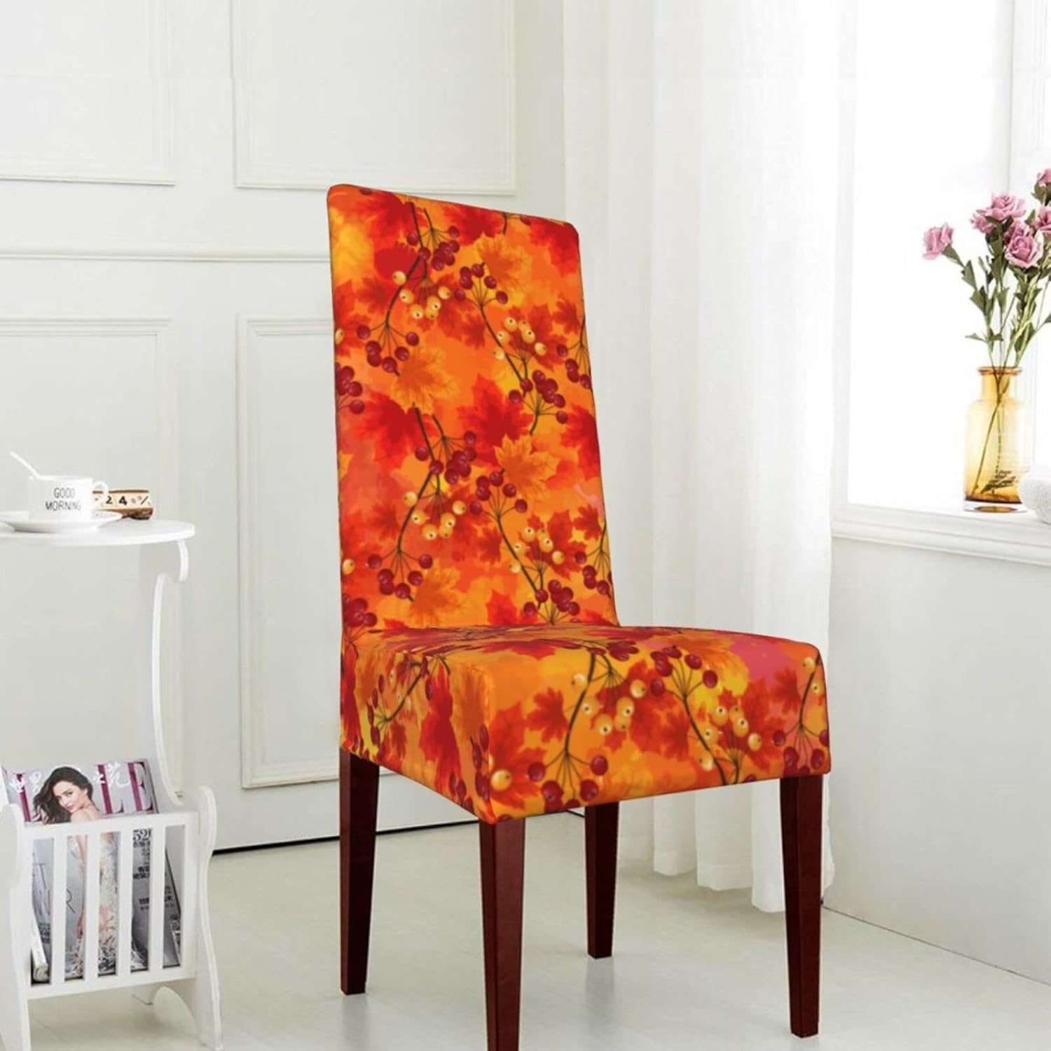 Funda para silla de comedor con hojas de otoño para decoración del hogar, cocina, oficina, sala de estar, 1 paquete extraíble y lavable