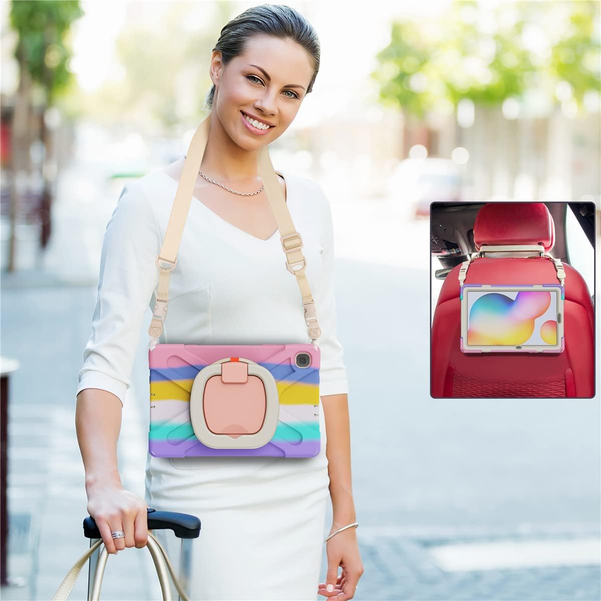 Funda de rotación 360 para Samsung Galaxy Tab S6 Lite de 10.4 pulgadas, resistente, soporte de anillo giratorio, correa de transporte, correa de