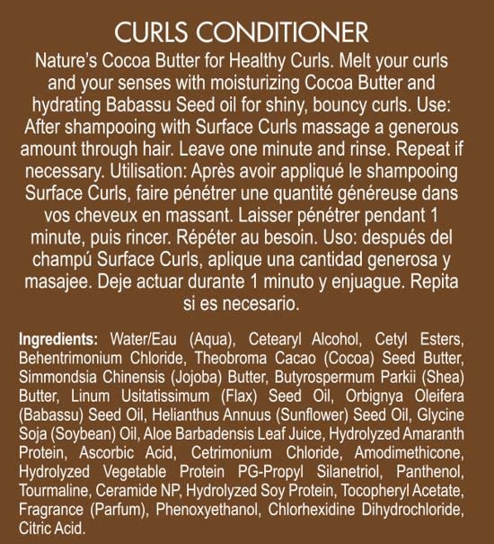 Surface Acondicionador de rizos para hidratar, limpiar, suavizar y brillar, sin sulfatos y sin parabenos, protección natural para el cabello