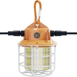 Luz de trabajo temporal LED de 60 W, 8700 lúmenes, 5000 K, luces de construcción con cubierta protectora de acero inoxidable y gancho para interior Luz de trabajo temporal LED de 60 W, 8700 lúmenes, 5000 K, luces de construcción con cubierta protectora de acero inoxidable y gancho para interior