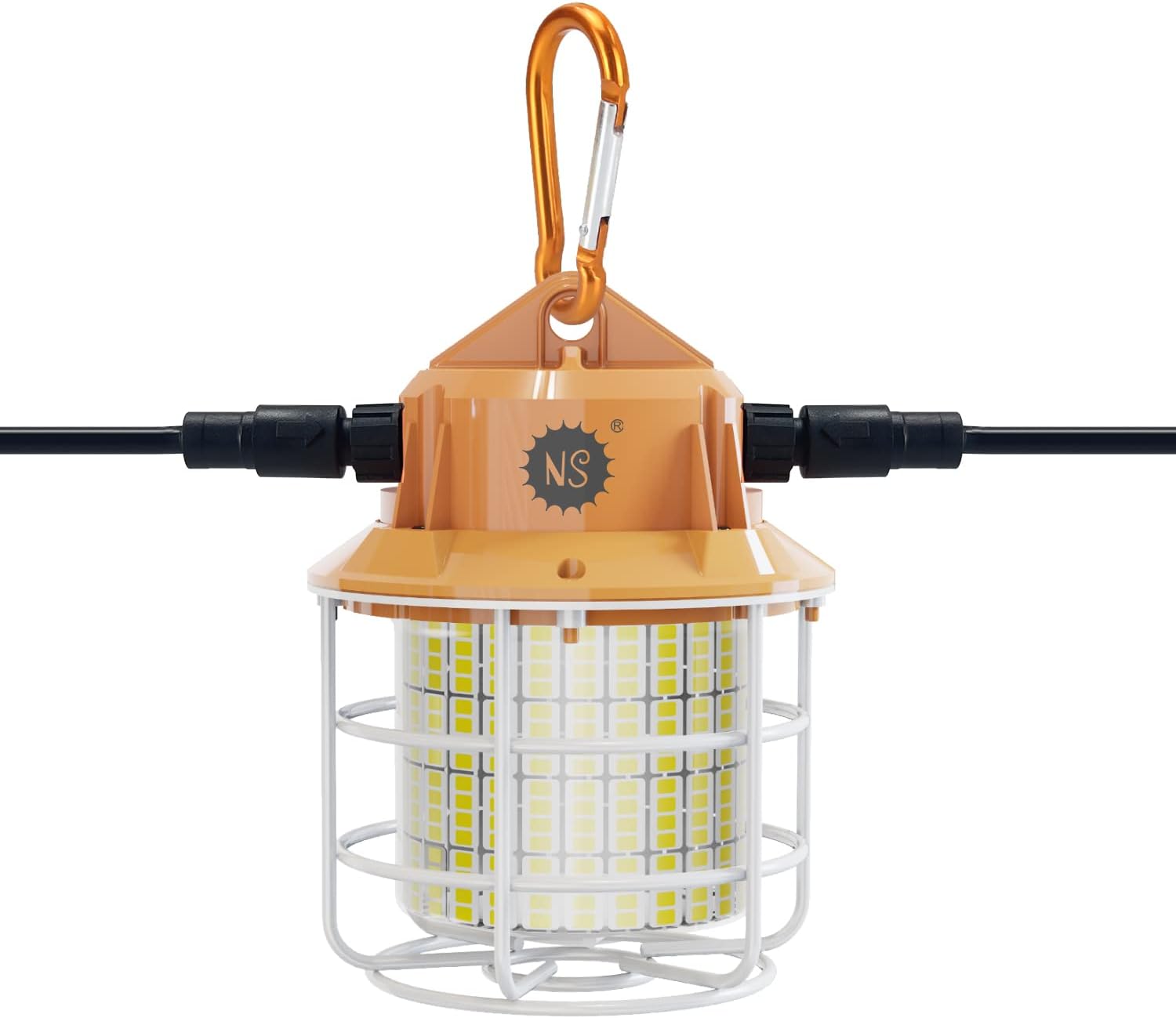 Luz de trabajo temporal LED de 60 W, 8700 lúmenes, 5000 K, luces de construcción con cubierta protectora de acero inoxidable y gancho para interior