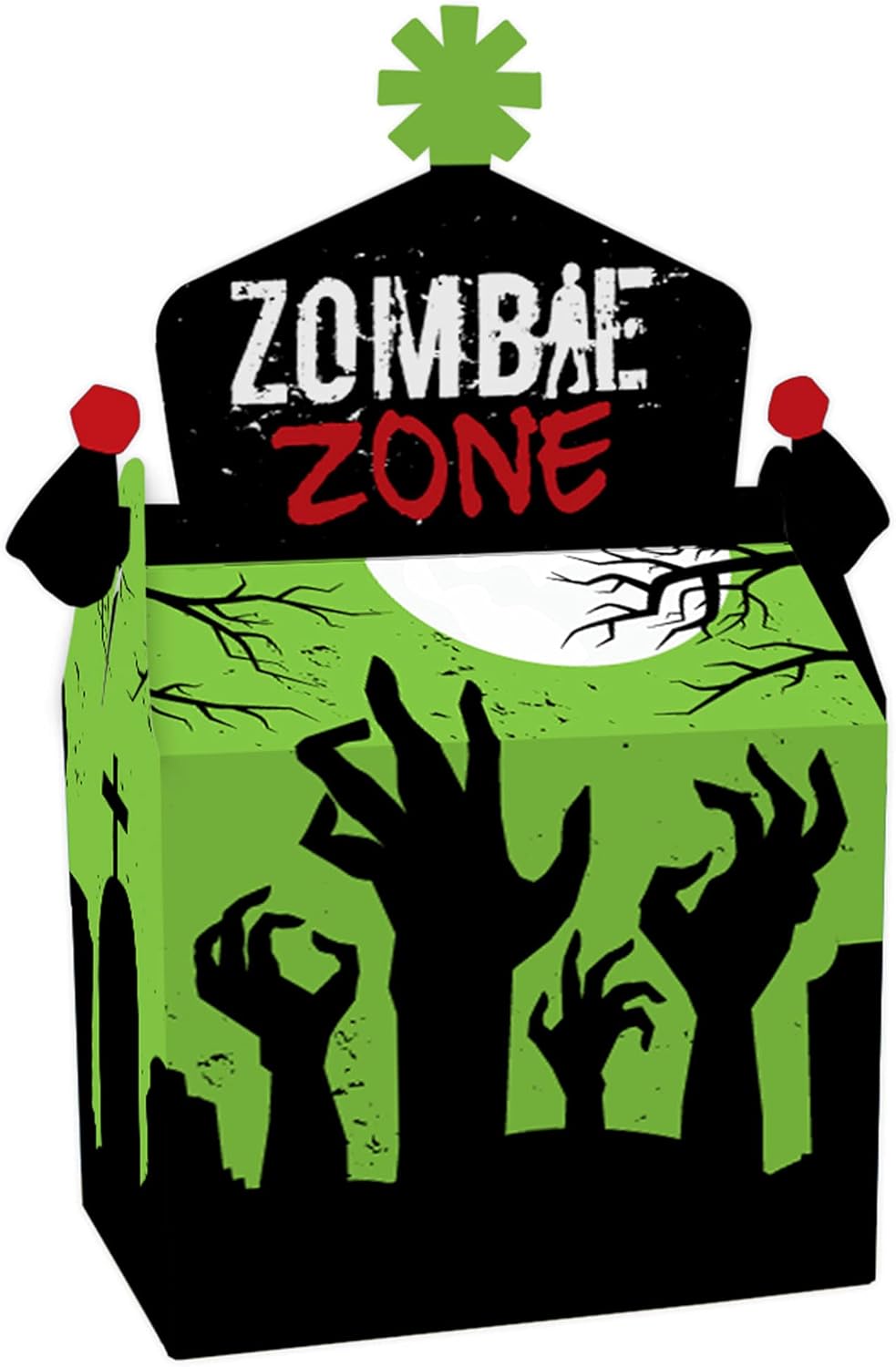 Big Dot of Happiness Zombie Zone – Caja de golosinas para fiestas – Halloween o cumpleaños Zombie Crawl Party Goodie Gable Boxes – Juego de 12