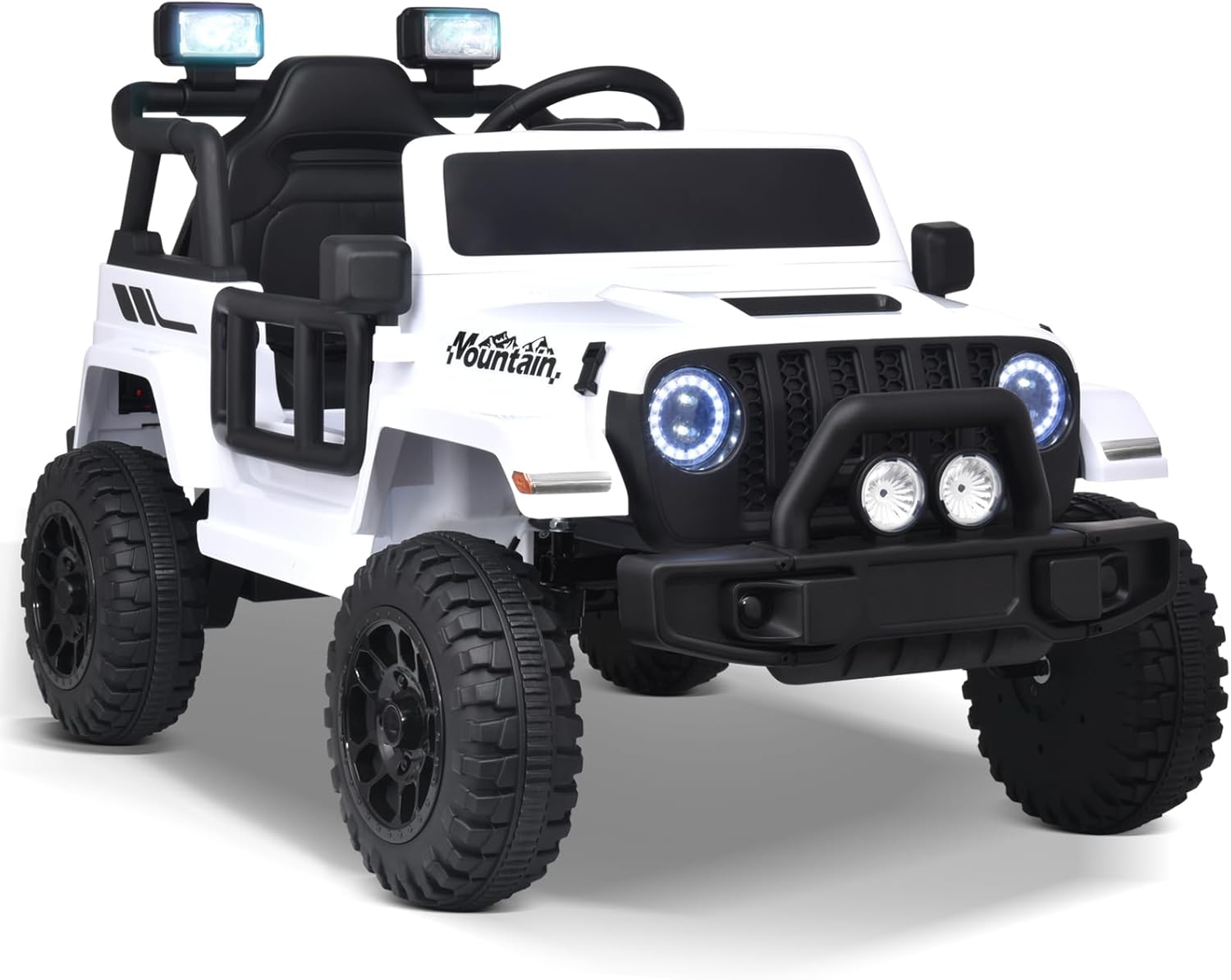Joywhale Vehículo eléctrico motorizado para niños de 12 V, con control remoto, suspensión de 4 ruedas, luces LED, música y FM, cinturón de