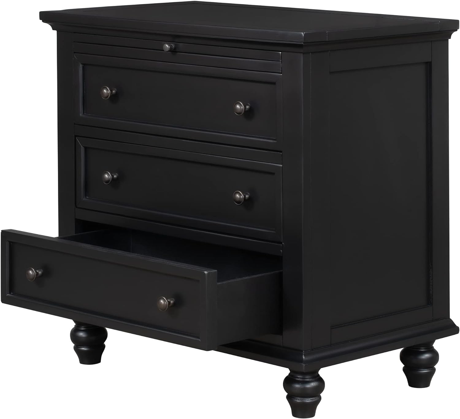 Harper & Bright Designs Mesita de noche con 3 cajones para dormitorio, mesita de noche con bandeja extraíble, cómoda lateral moderna de madera para
