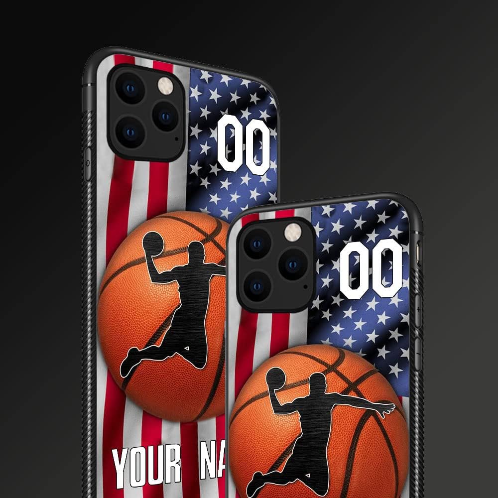 DAIZAG Funda compatible con iPhone 13 Mini personalizada de baloncesto con bandera estadounidense, funda de teléfono deportiva para hombres y niños,