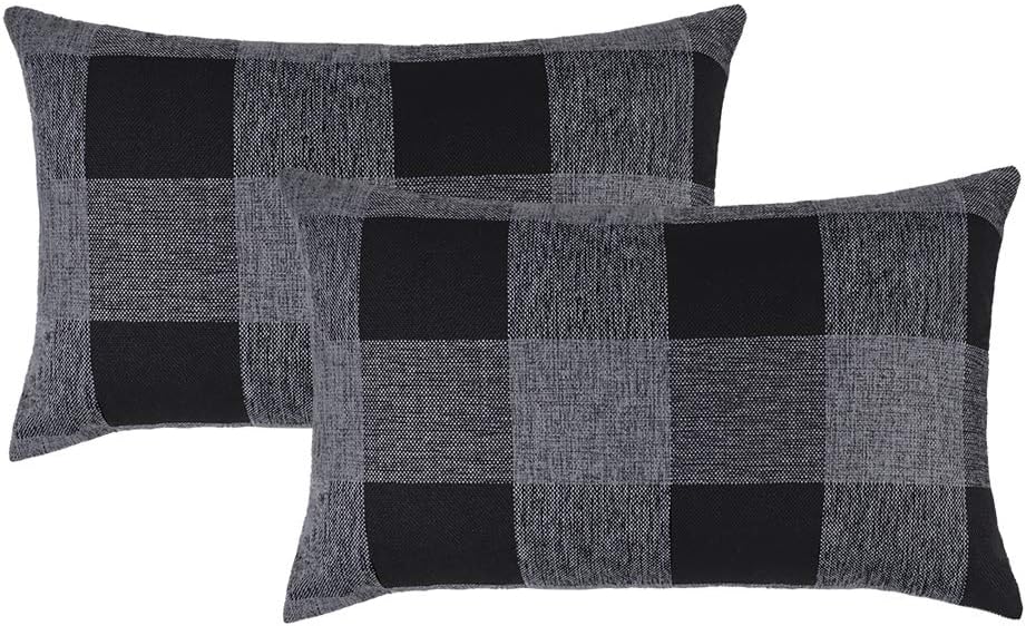 4TH Emotion Juego de 2 fundas de cojín o almohada de lino de poliéster con estampado a cuadros estilo alquería para decoración del hogar, azul