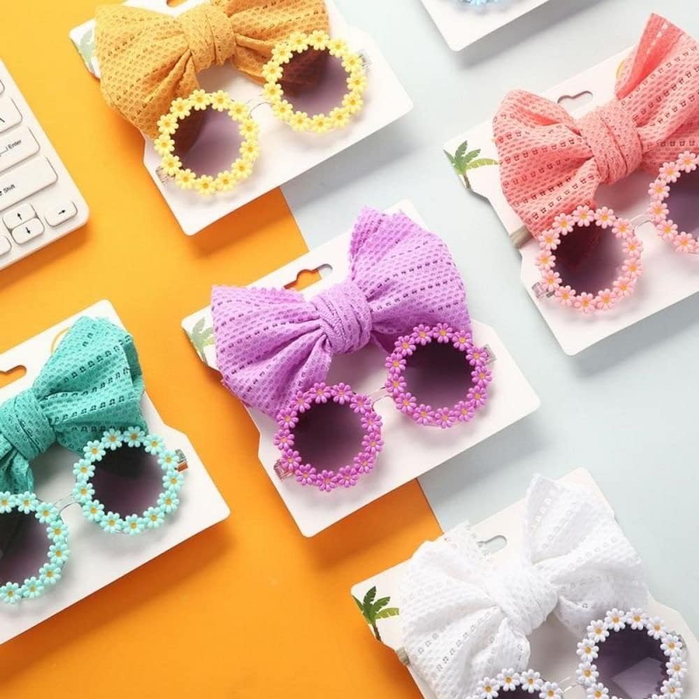 Diadema para perro, linda diadema de gato, lentes de sol de flores para mascotas con lazo para la cabeza, accesorios para el pelo de mascotas (azul)